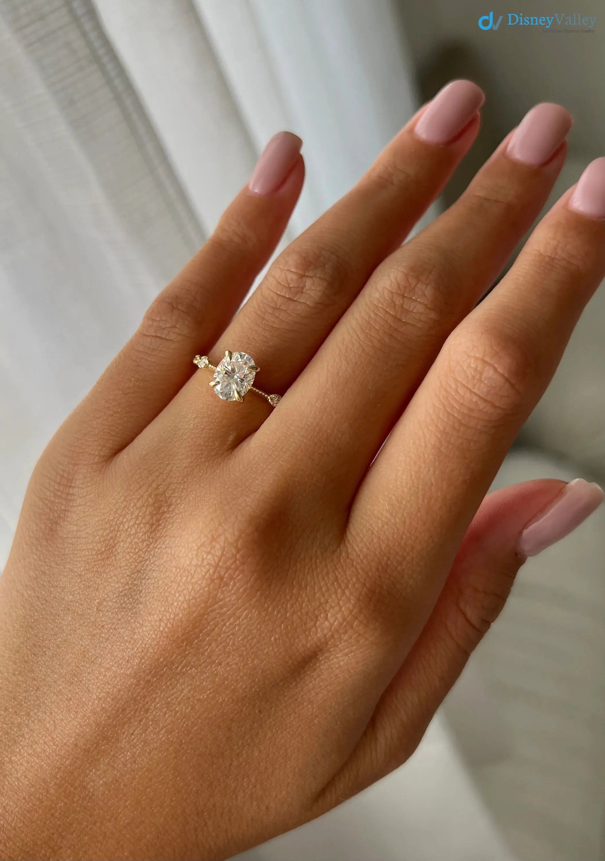 1ct unique oval Lab Grown 6X8mm, 1.3mm diamond knife edge engagement rings DisneyValley