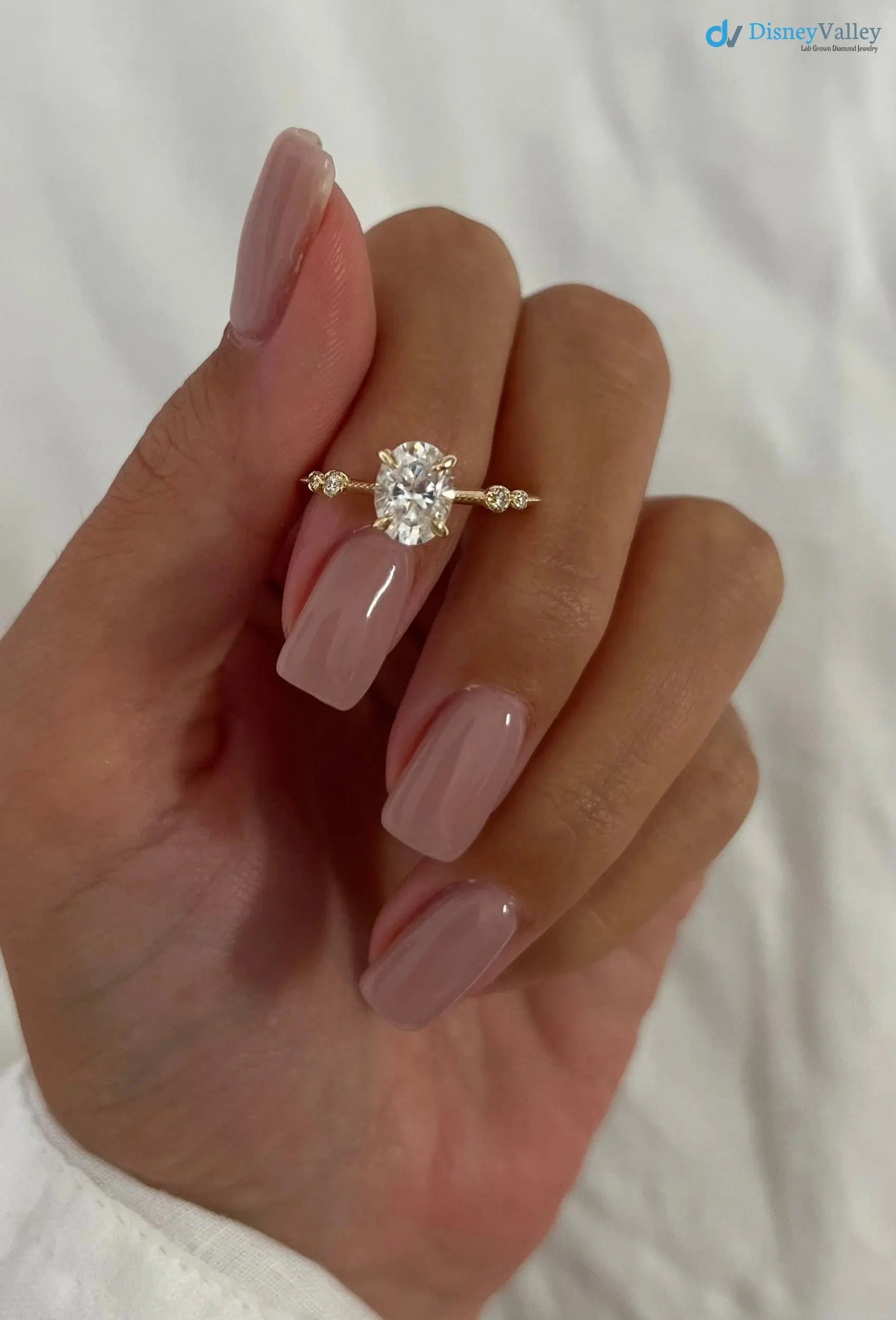 1ct unique oval Lab Grown 6X8mm, 1.3mm diamond knife edge engagement rings DisneyValley