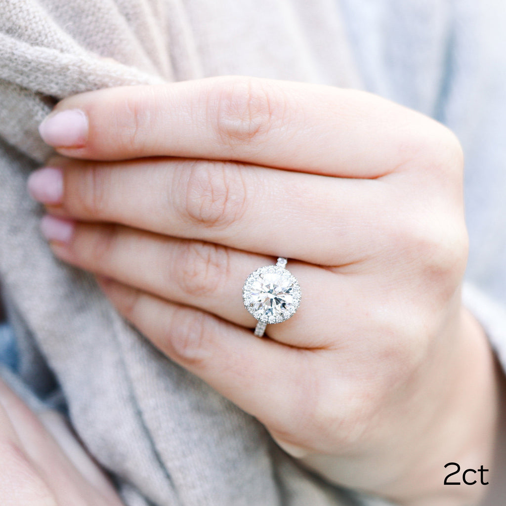 2.0 CT Round Brilliant Cut Moissanite Halo Engagement Ring