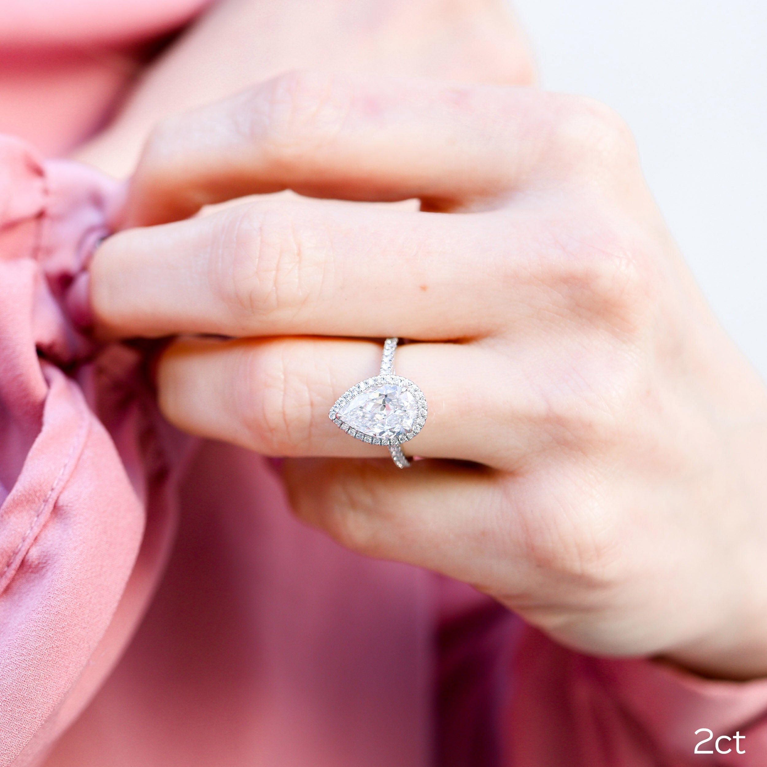 2.0 CT Pear Cut Moissanite Halo Setting Engagement Ring