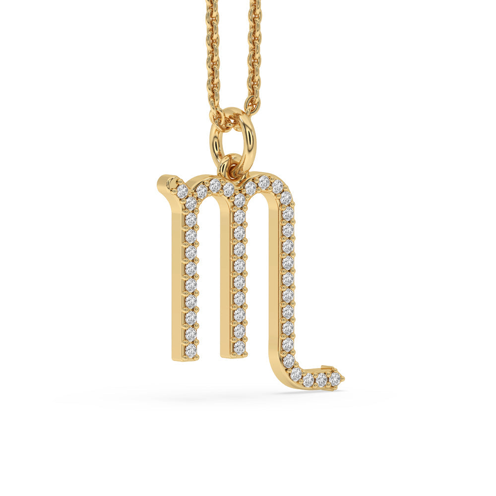 Gold M Pendant with Lab Grown Diamond Shine