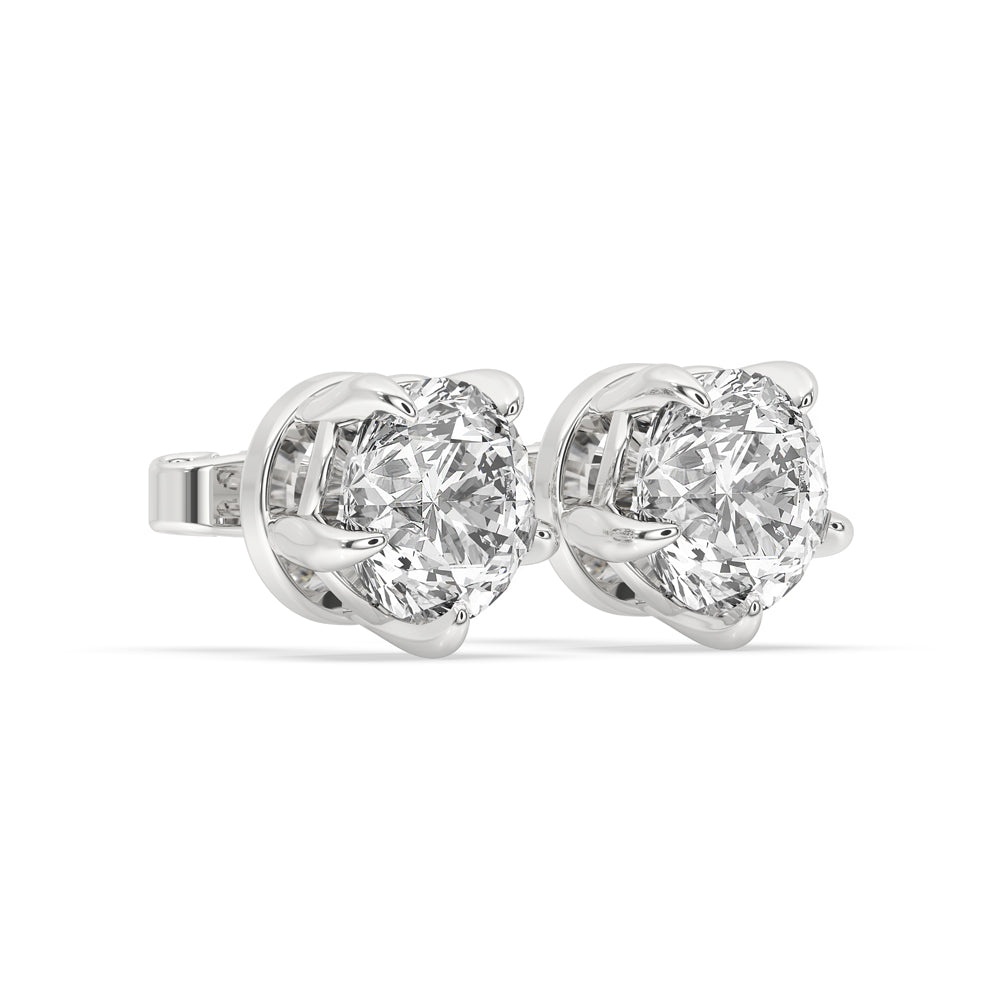 White Gold Stud Earrings - Round Cut
