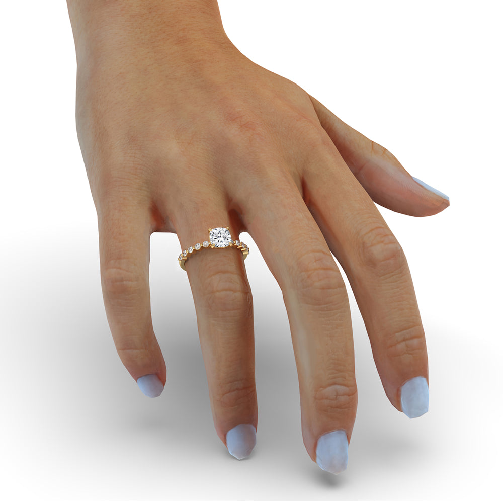 Cushion Diamond Engagement Ring with Pave Setting