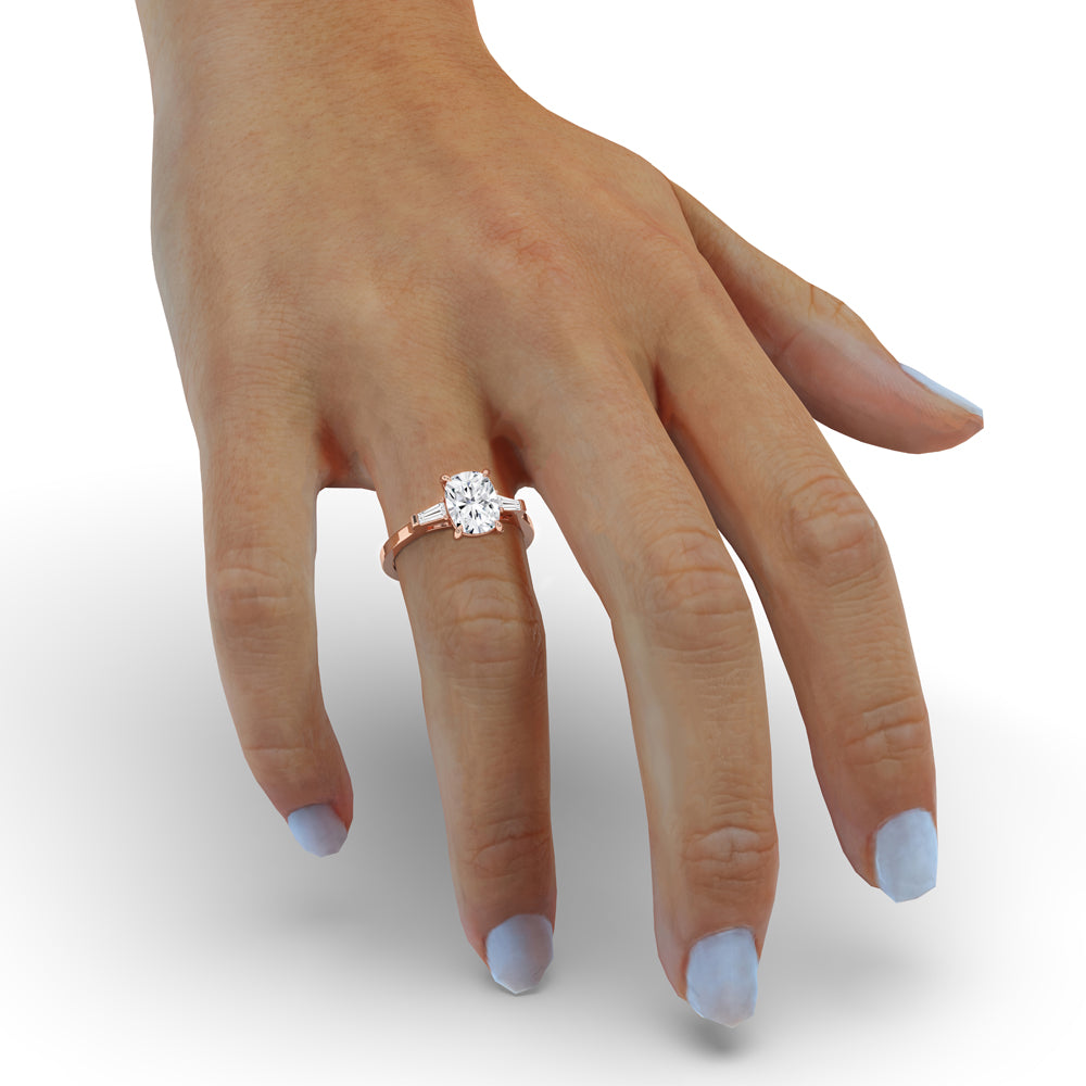 Cushion Cut Diamond Ring - Three Stone Design