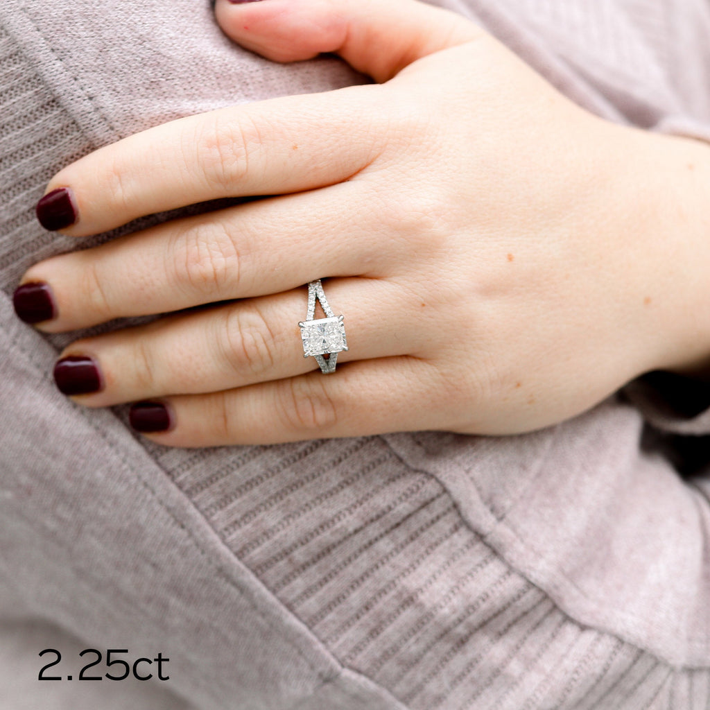 2.50 CT Radiant Cut Moissanite Pave Diamond Engagement Ring
