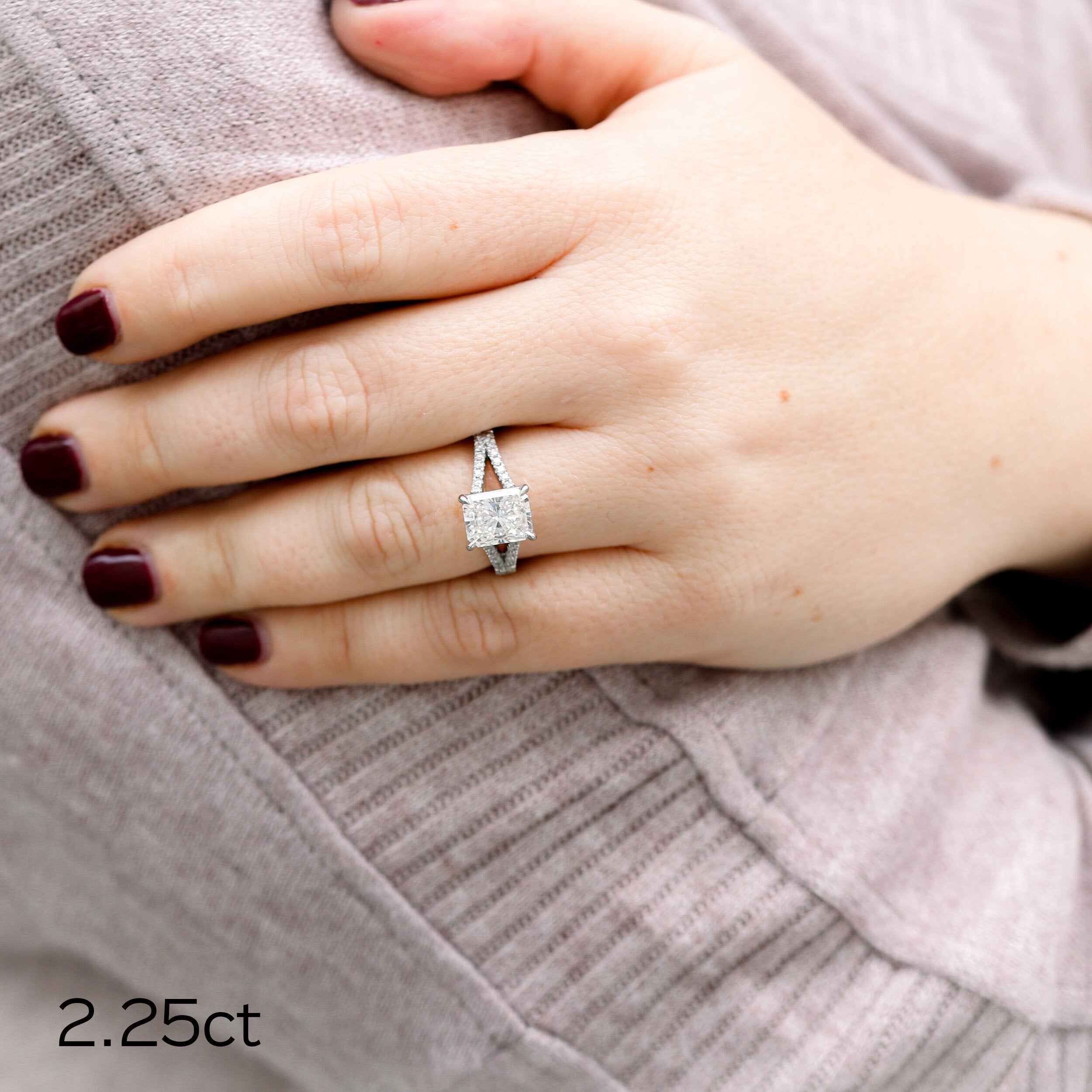 2.50 CT Radiant Cut Moissanite Pave Diamond Engagement Ring