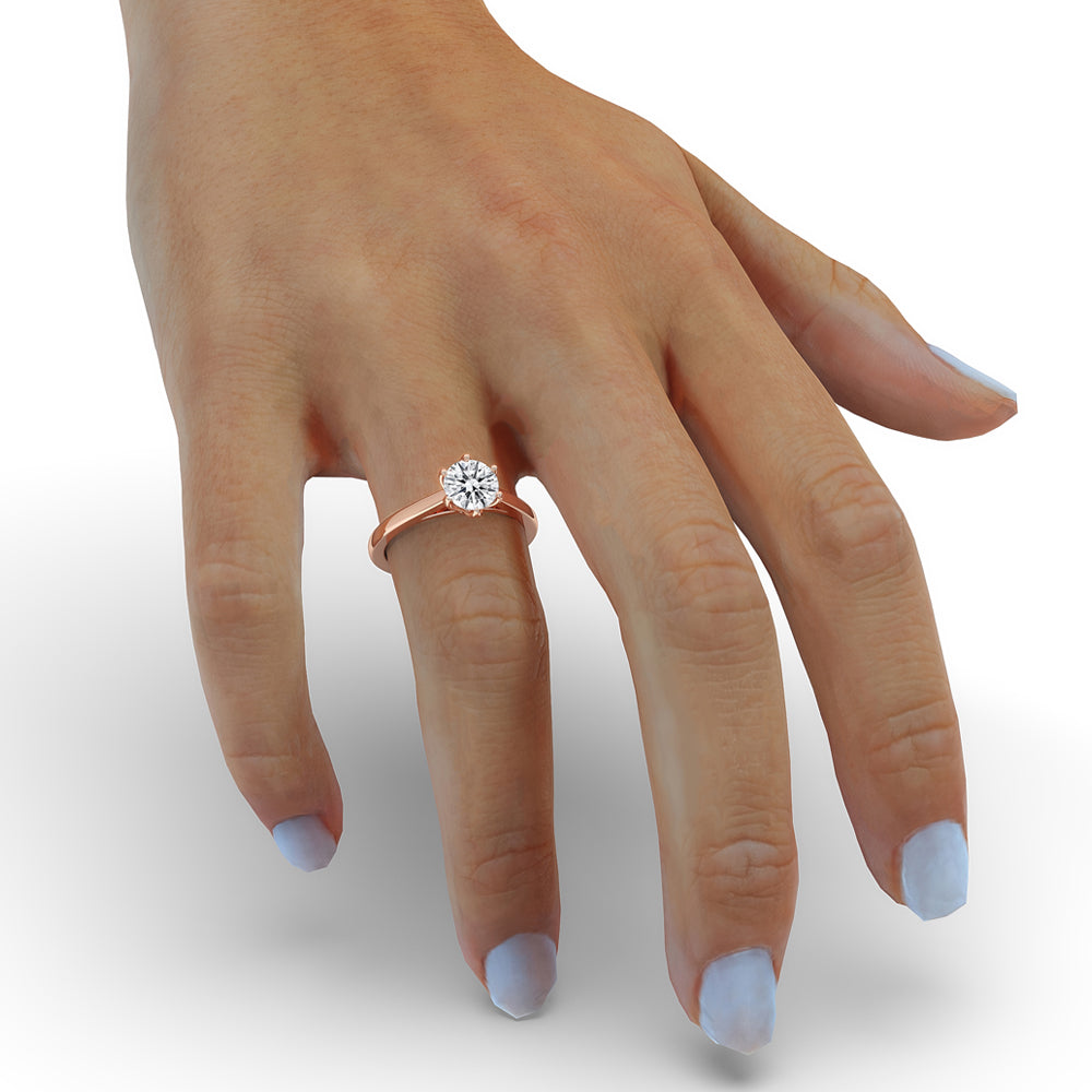 Round Cut Diamond Ring With 6 Prong Setting in Gold