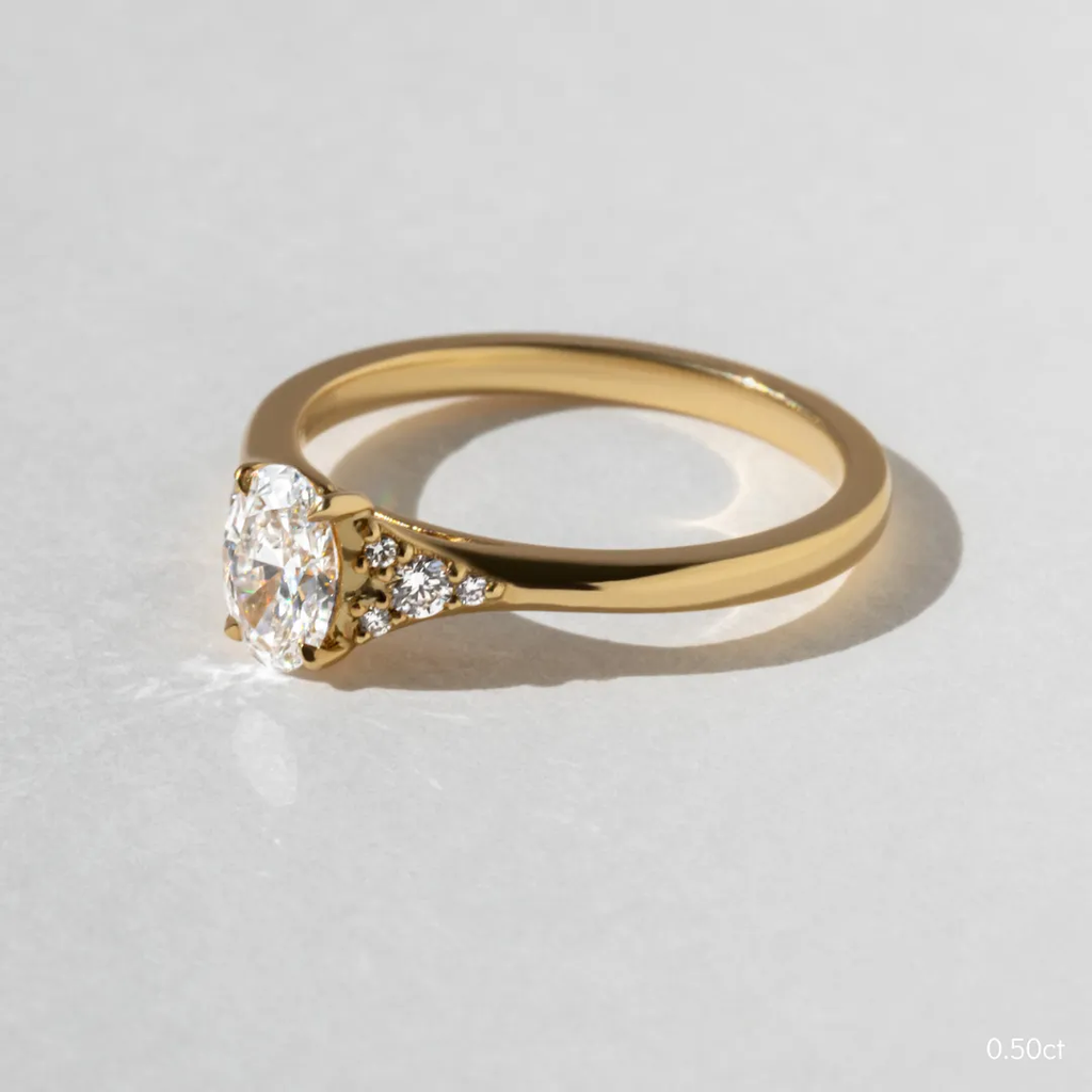 0.50 CT-1.0 CT Oval Cut Moissanite Cluster Setting Engagement Ring