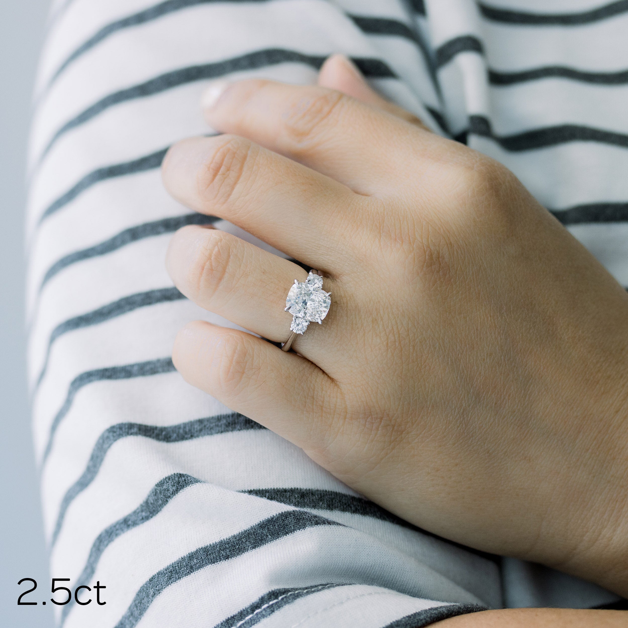 2.50 CT Elongated Cushion Moissanite Three Stones Engagement Ring