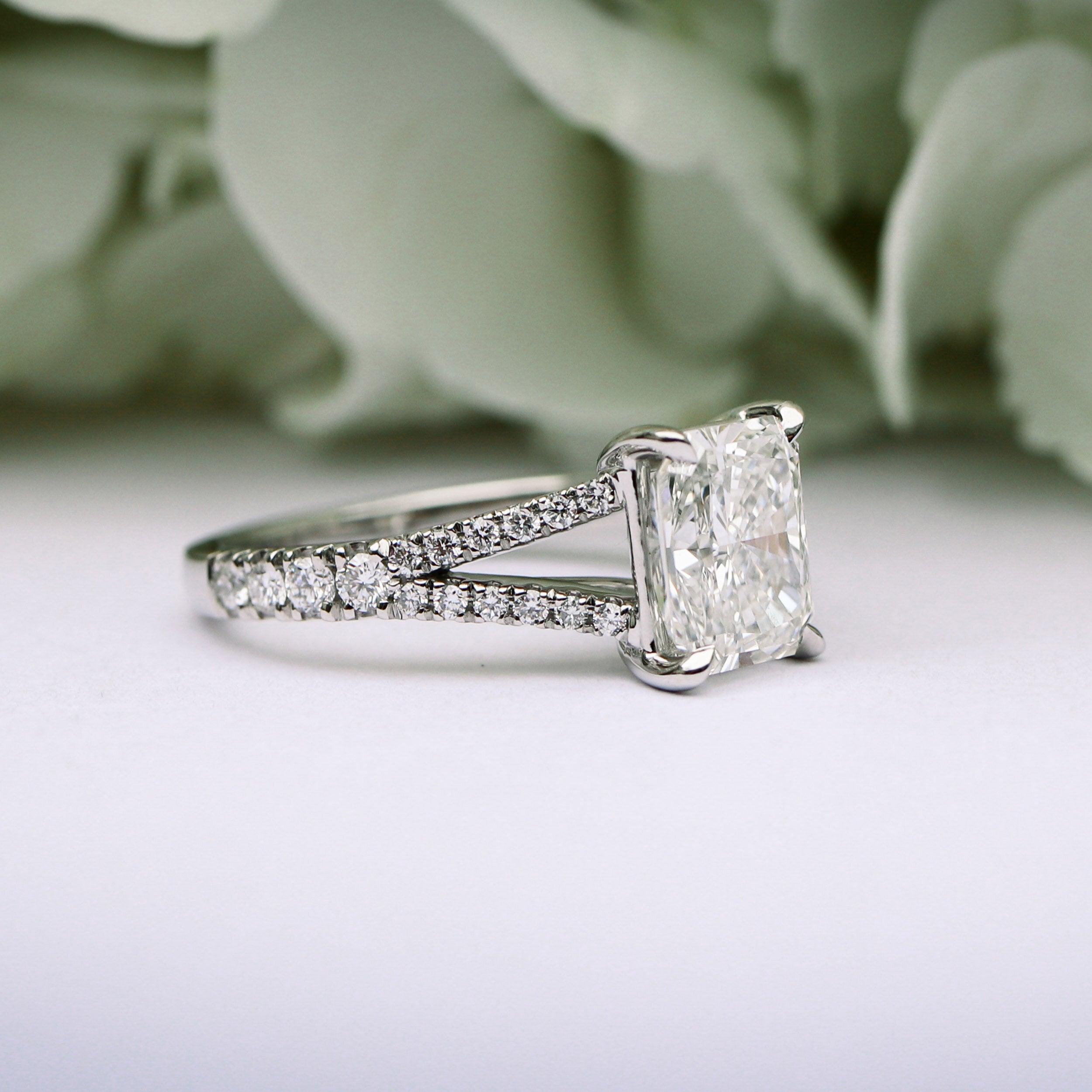 2.50 CT Radiant Cut Moissanite Pave Diamond Engagement Ring