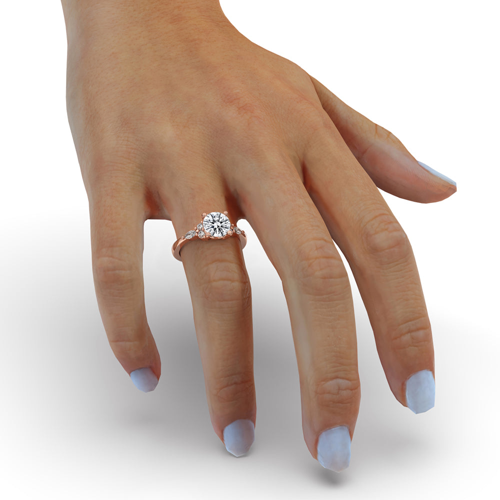 Round Diamond With 4 Round Side Stones Ring