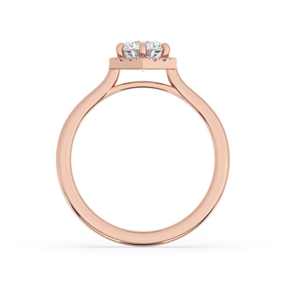 Hexagon Shape Halo Engagement Ring In Rose Gold