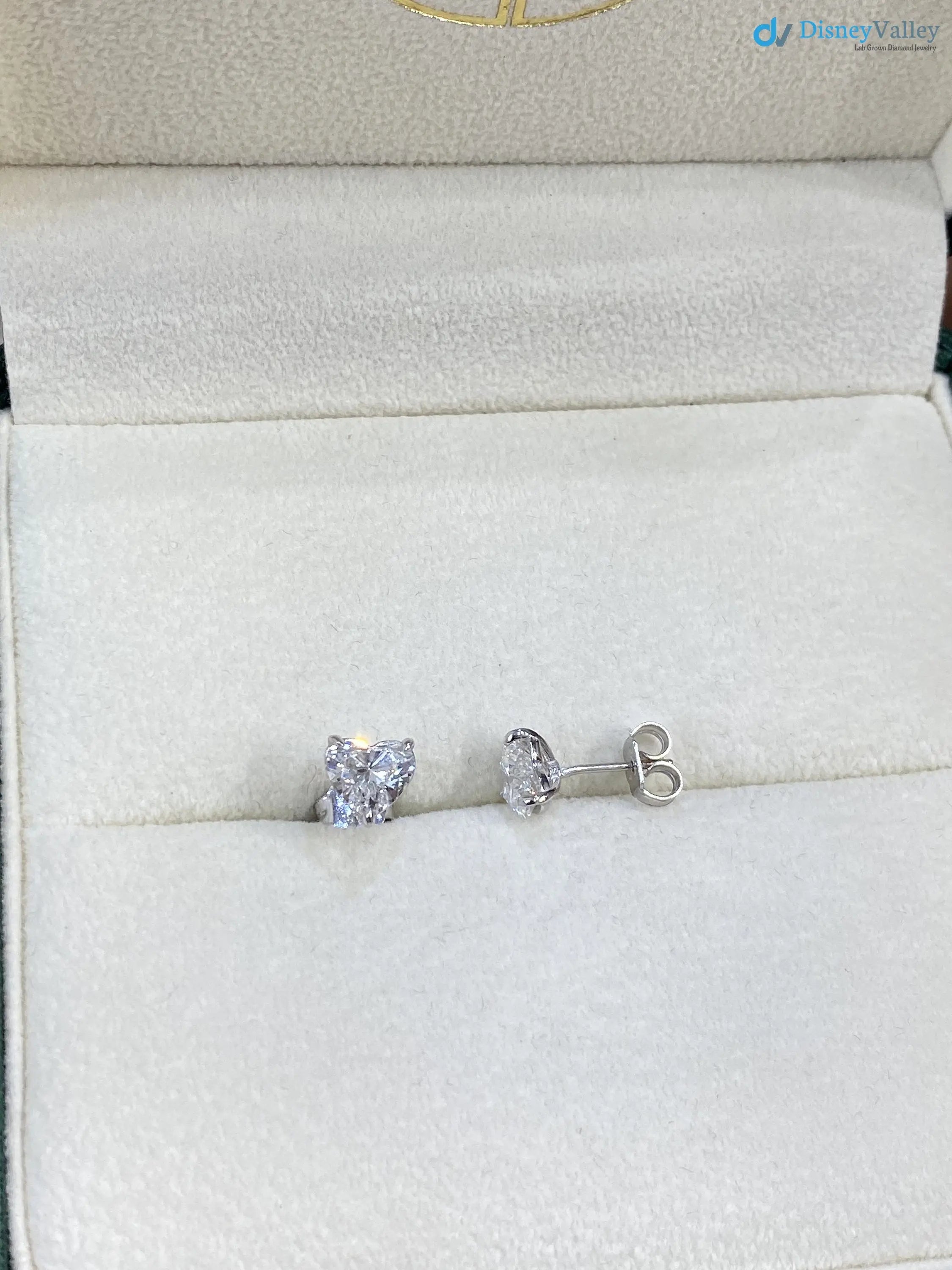 2 Carat E/VS1 Heart Shape Lab Grown Diamond Stud Earrings - DisneyValley Main image