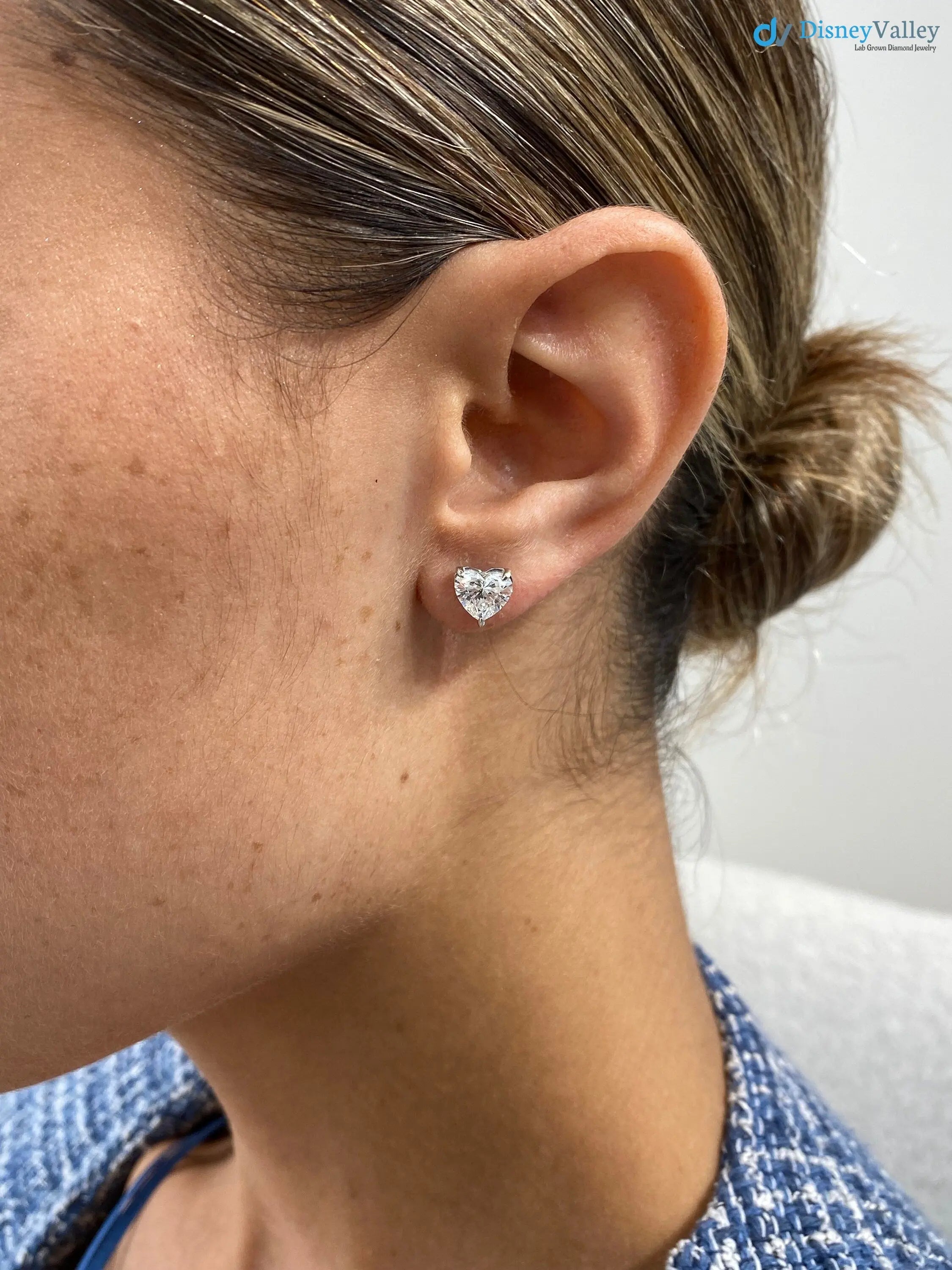 2 Carat E/VS1 Heart Shape Lab Grown Diamond Stud Earrings - DisneyValley