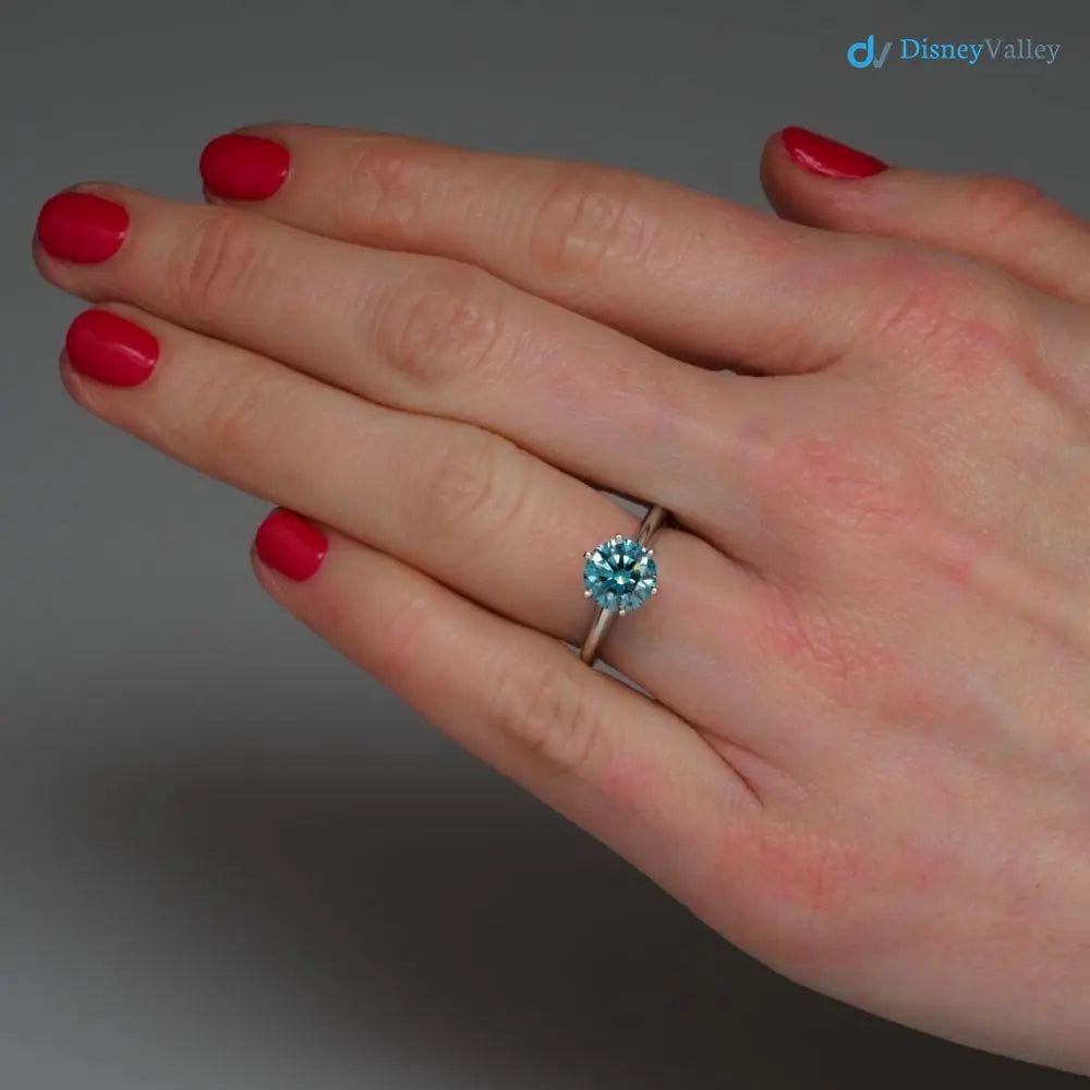 2 Carat Fancy Blue Lab Grown Diamond in Contemporary Engagement Ring - DisneyValley