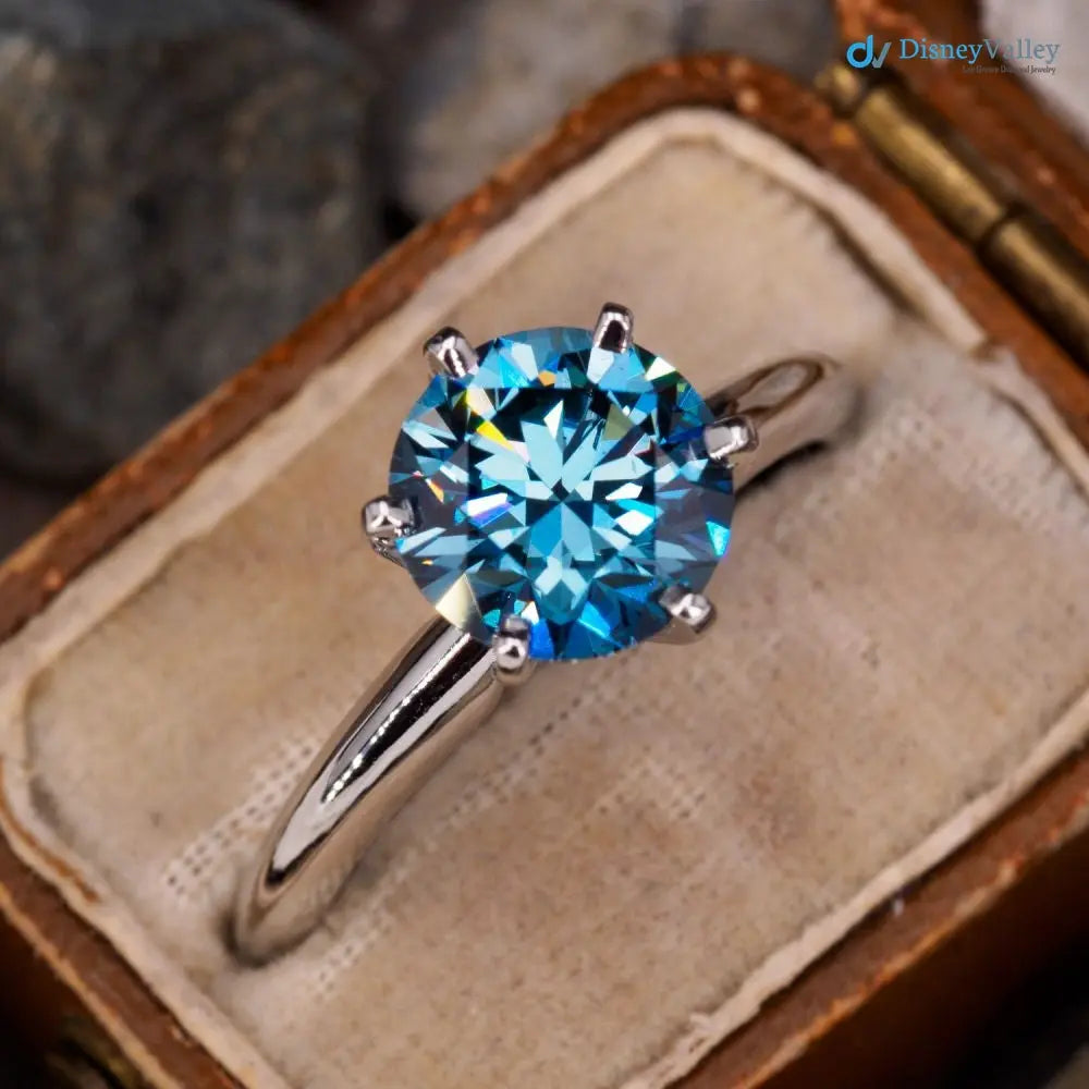 2 Carat Fancy Blue Lab Grown Diamond in Contemporary Engagement Ring - DisneyValley