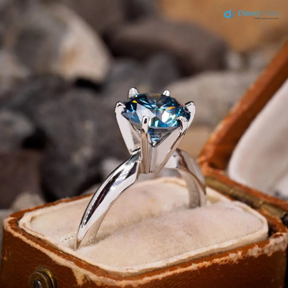 2 Carat Fancy Blue Lab Grown Diamond in Contemporary Engagement Ring - DisneyValley