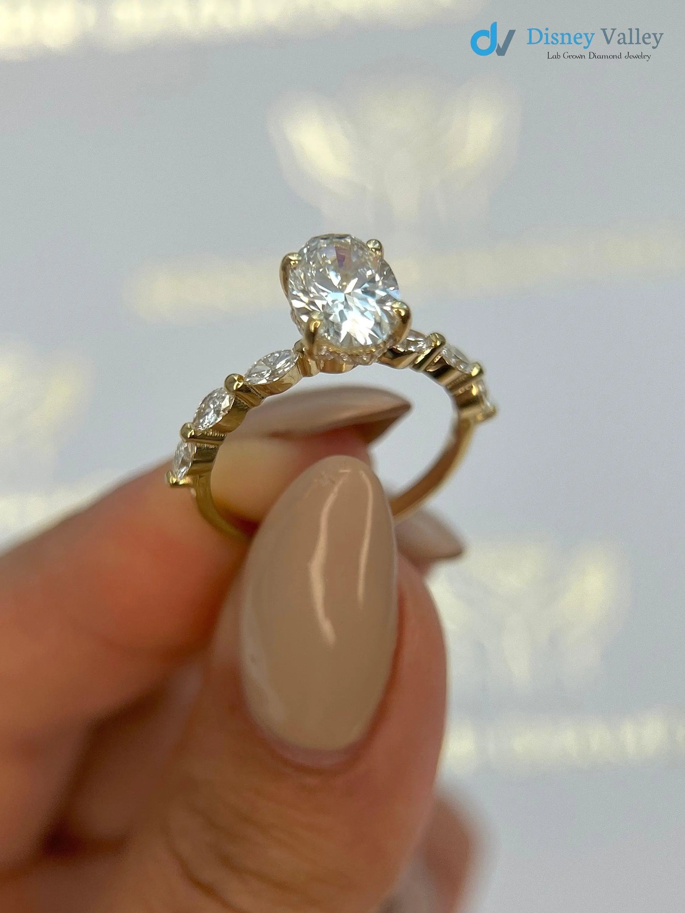 2 Carat IGI Certified Lab Grown Oval Cut Diamond Hidden Halo Engagement Ring - DisneyValley Main image