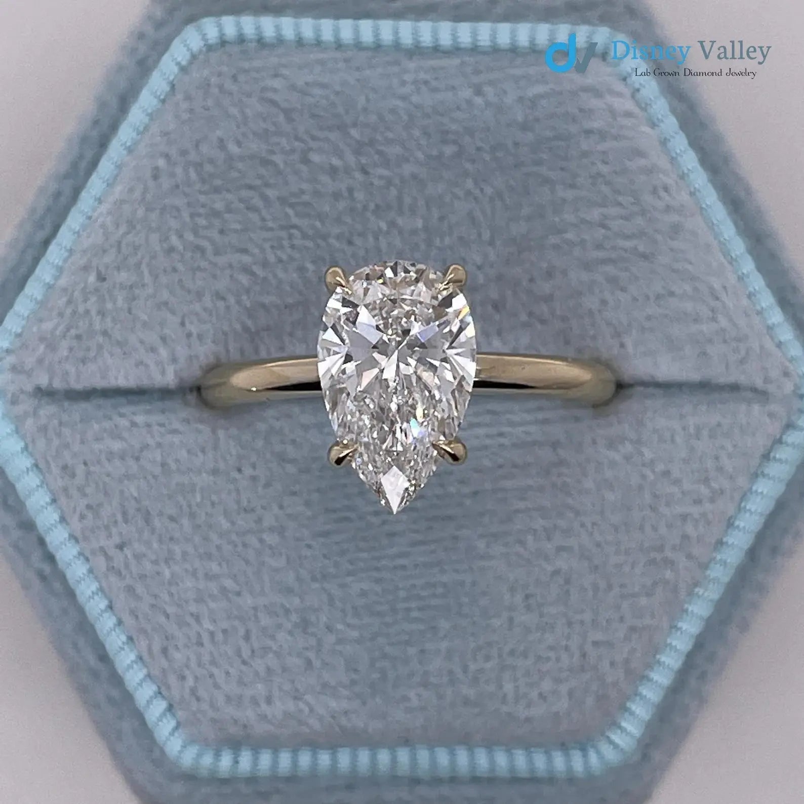 2 Carat IGI Certified Pear Cut Lab Grown Diamond Solitaire Engagement Ring - DisneyValley