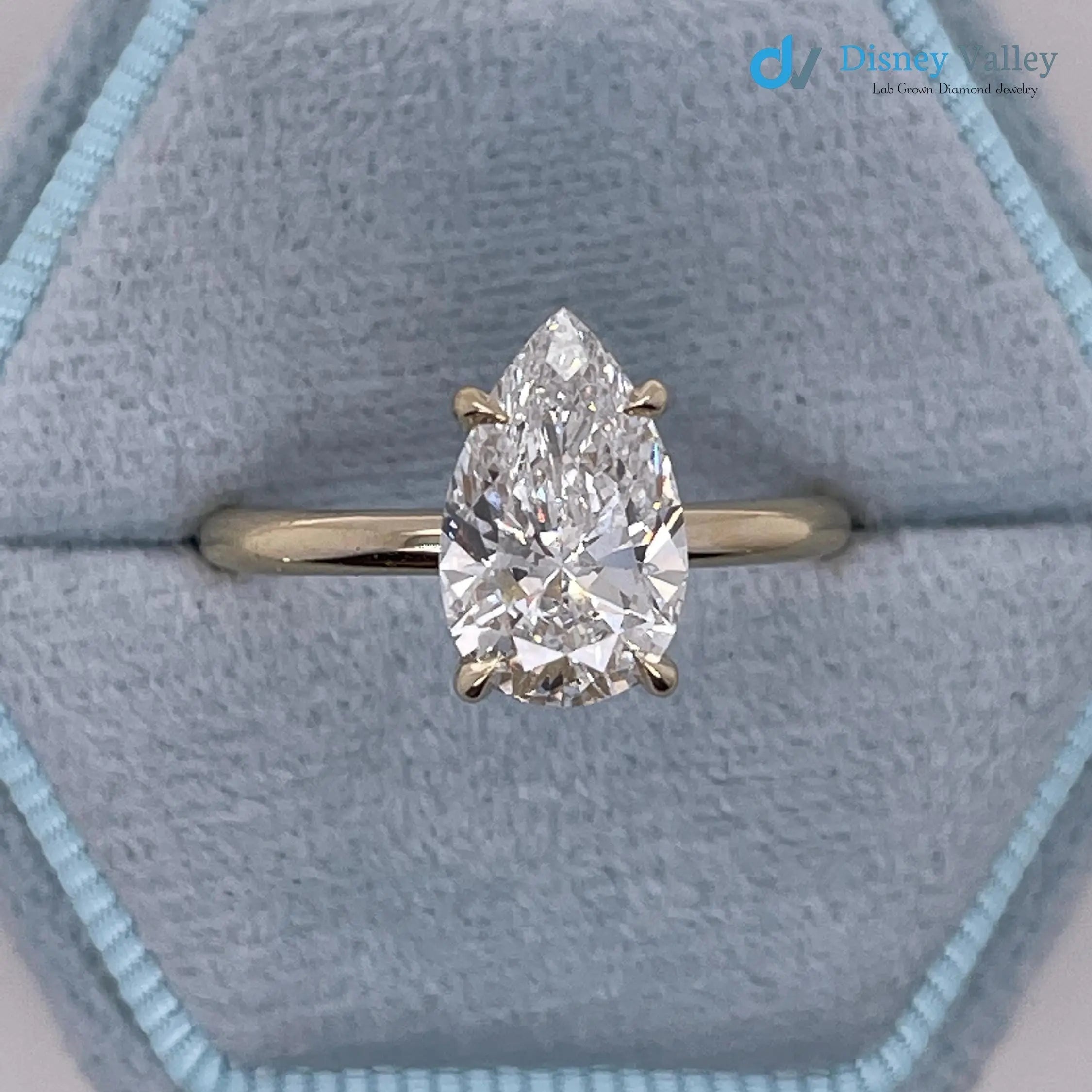 2 Carat IGI Certified Pear Cut Lab Grown Diamond Solitaire Engagement Ring - DisneyValley