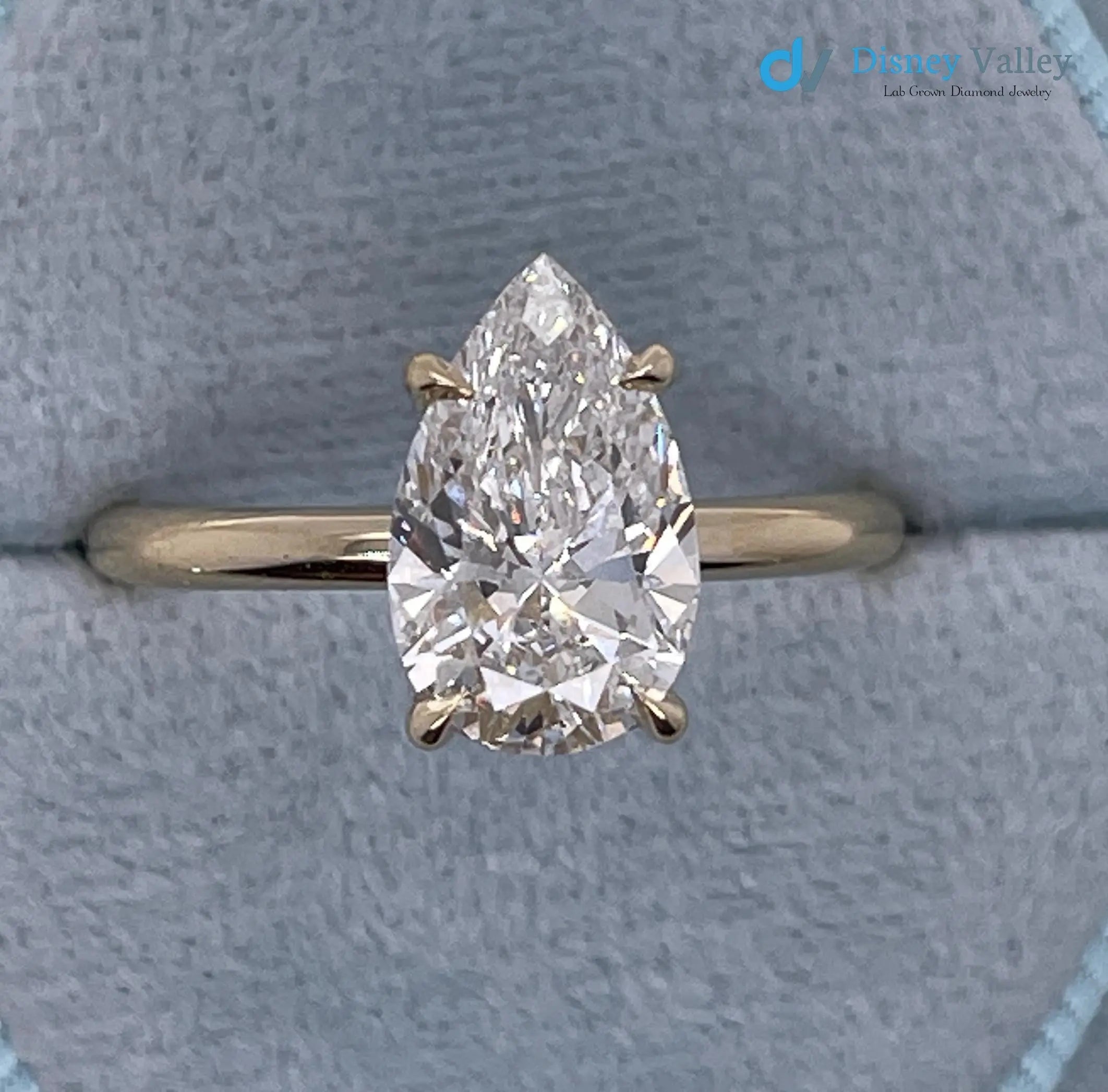 2 Carat IGI Certified Pear Cut Lab Grown Diamond Solitaire Engagement Ring - DisneyValley