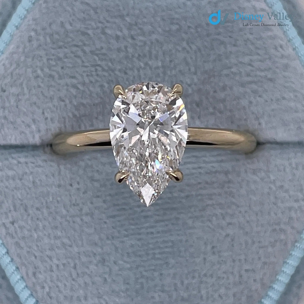 2 Carat IGI Certified Pear Cut Lab Grown Diamond Solitaire Engagement Ring - DisneyValley