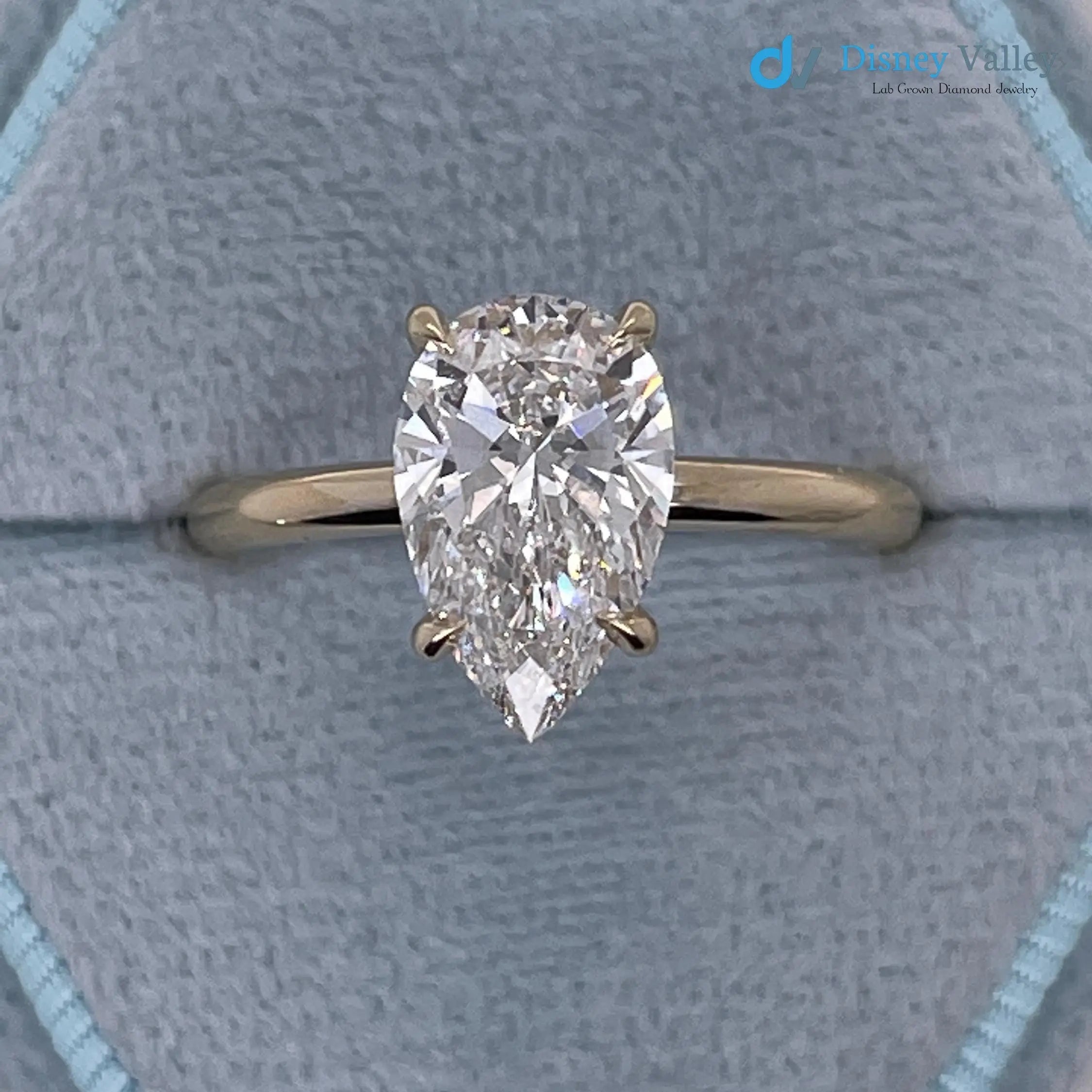 2 Carat IGI Certified Pear Cut Lab Grown Diamond Solitaire Engagement Ring - DisneyValley