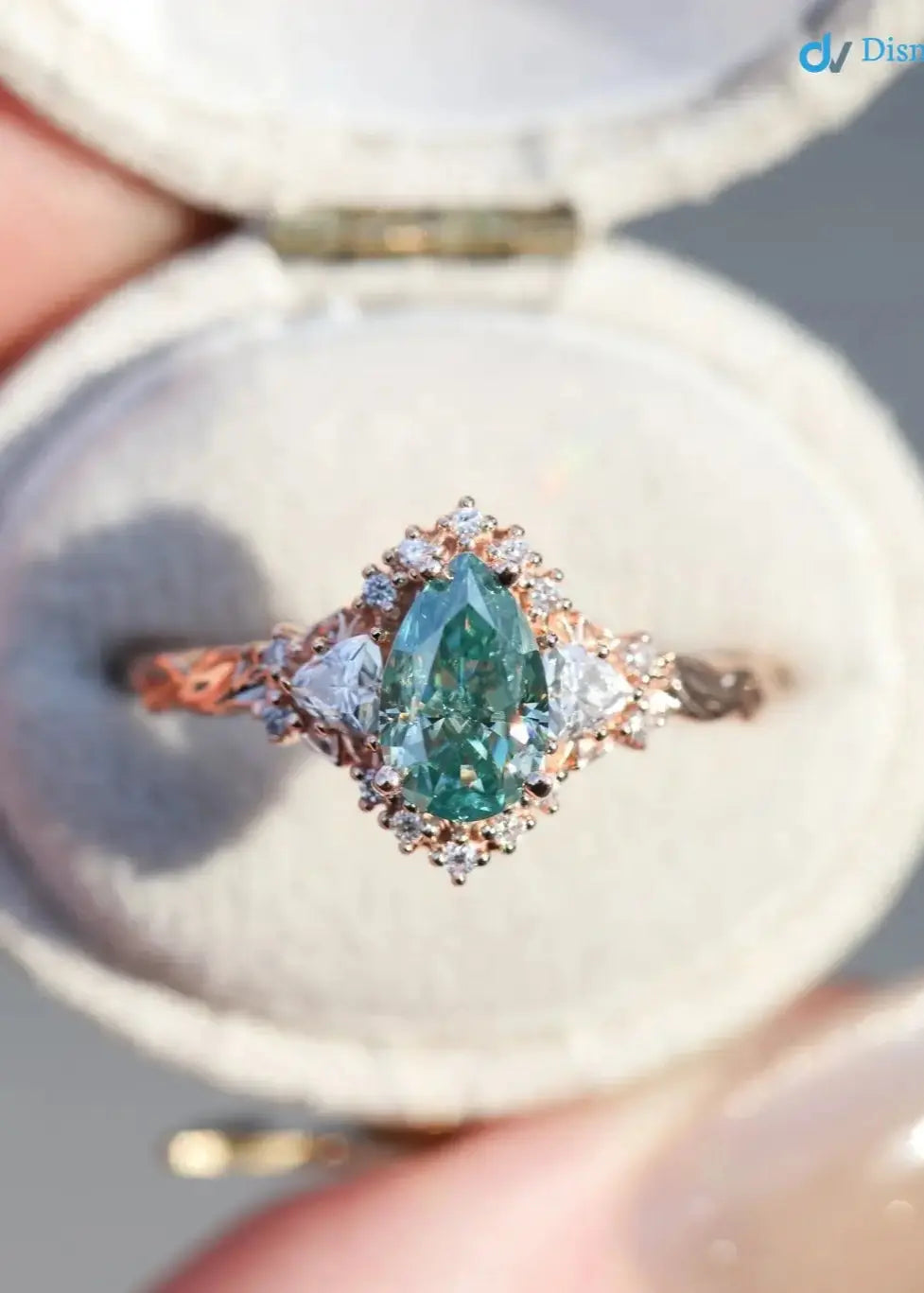 2 Carat Vivid Green Blue Lab Grown Briar Half Halo Wedding Rings DisneyValley Main image