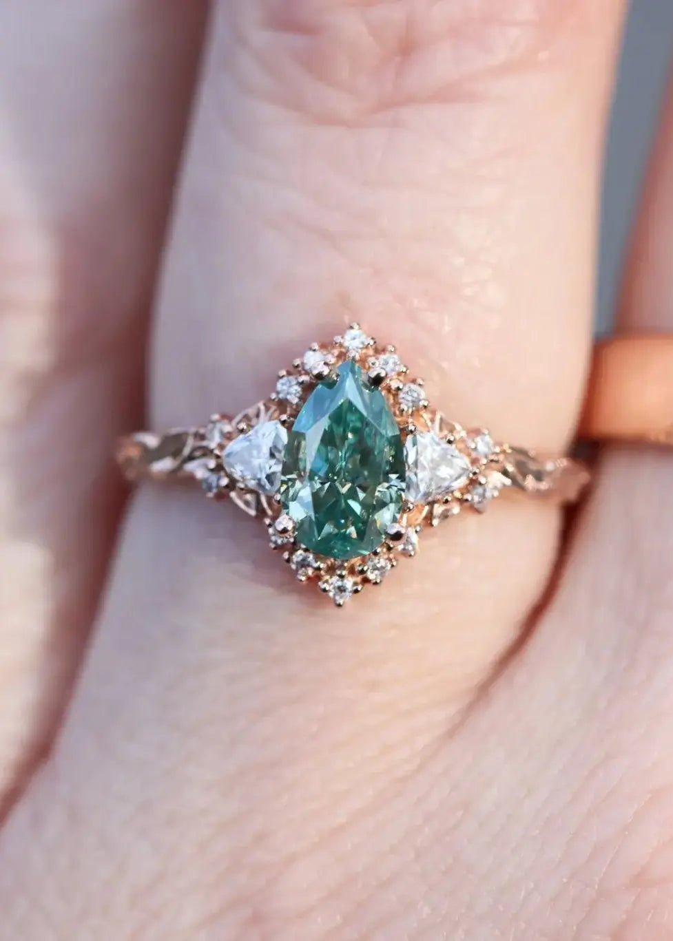 2 Carat Vivid Green Blue Lab Grown Briar Half Halo Wedding Rings Secondary image