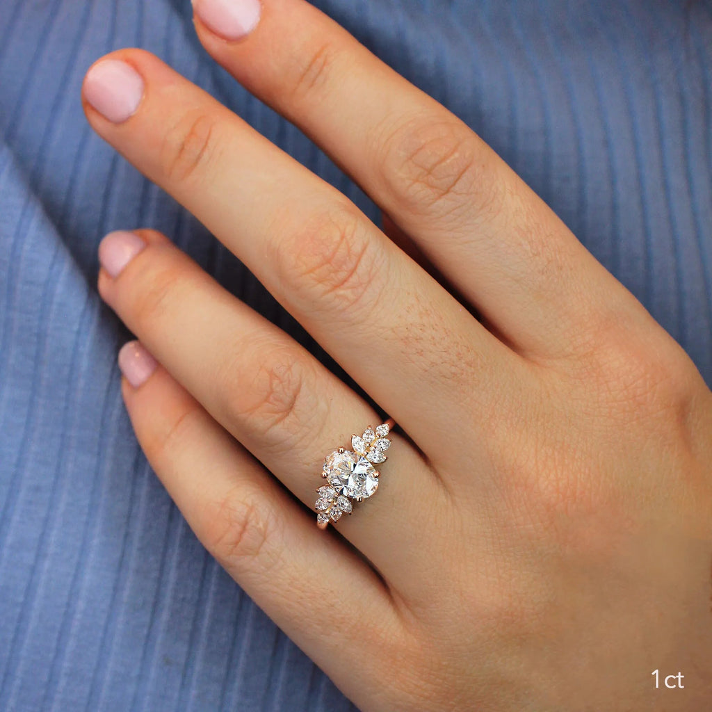 1.0 CT Oval Moissanite Cluster Engagement Ring