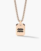 AQUARIUS MINI ZODIAC Dog Tag Gold Pendant with 0.25ct Black Diamonds