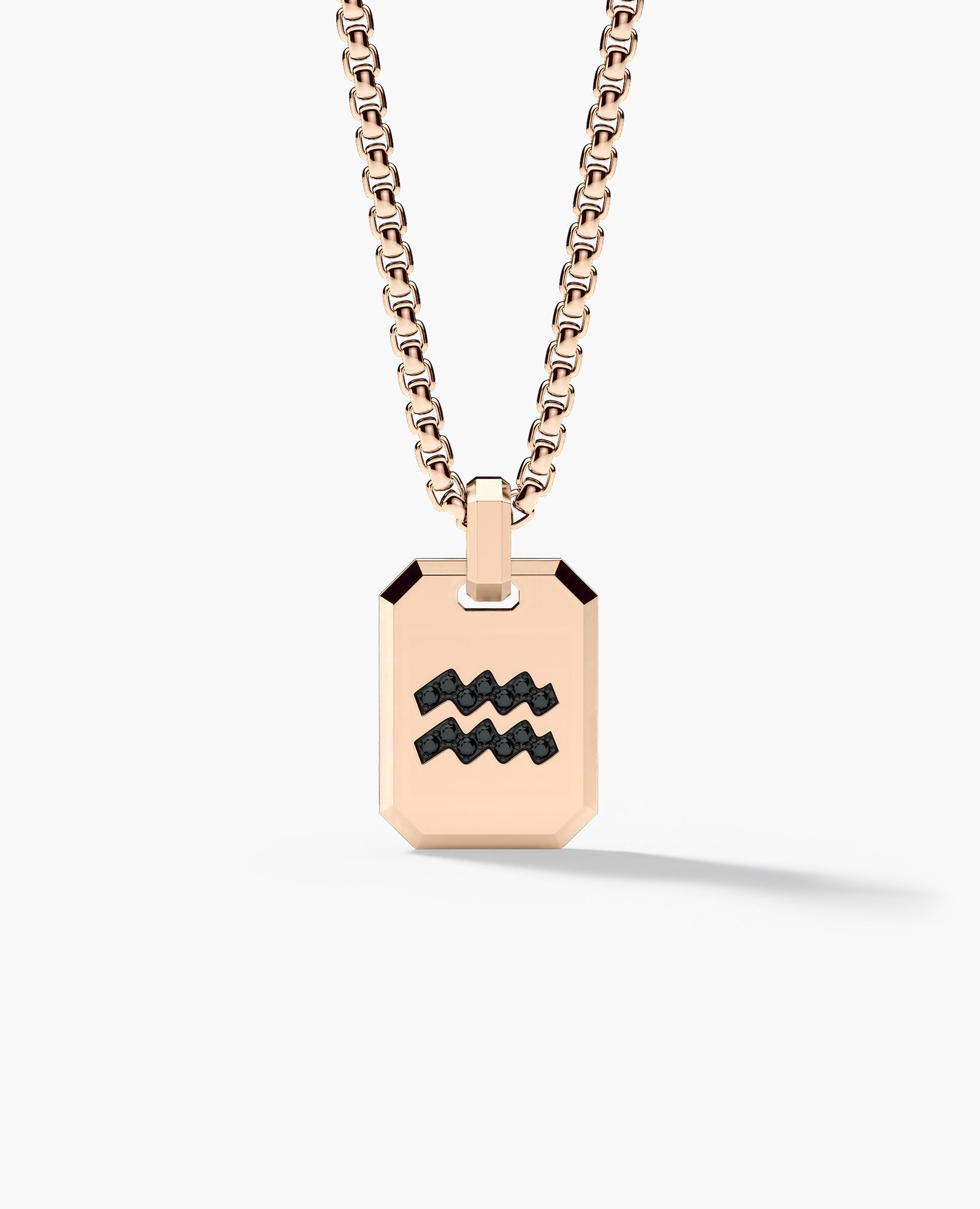 AQUARIUS MINI ZODIAC Dog Tag Gold Pendant with 0.25ct Black Diamonds