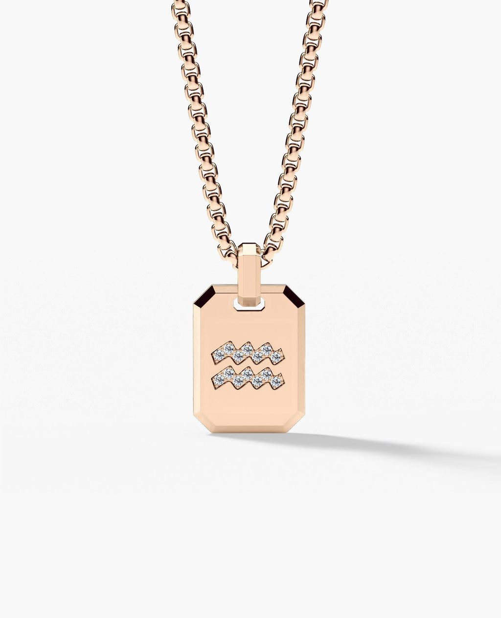 AQUARIUS MINI ZODIAC Dog Tag Gold Pendant with 0.25ct Diamonds