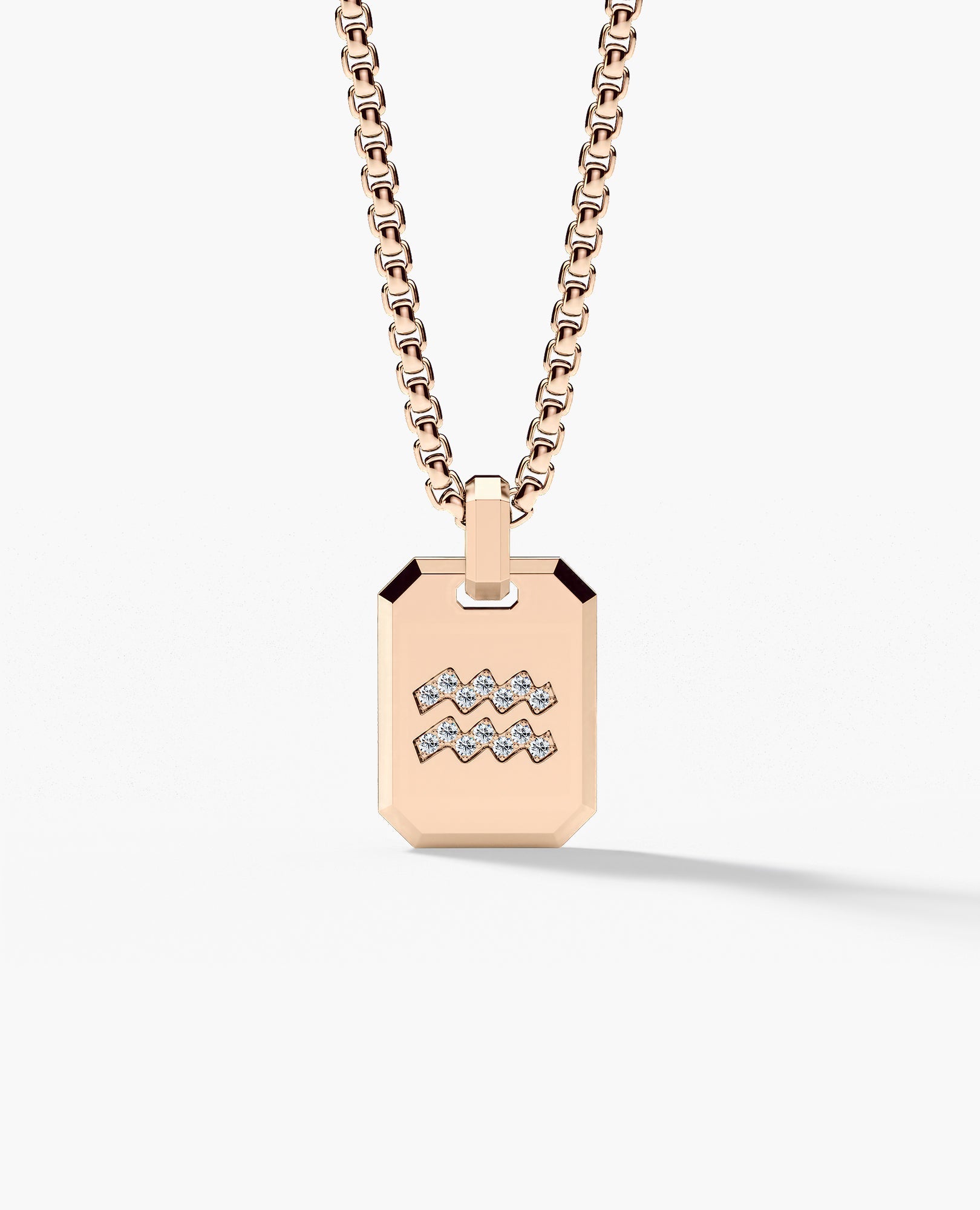 AQUARIUS MINI ZODIAC Dog Tag Gold Pendant with 0.25ct Diamonds