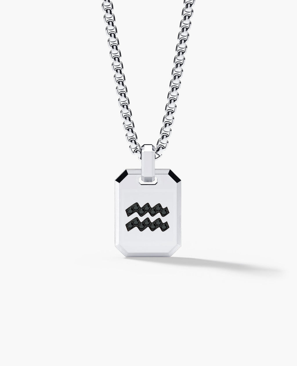 AQUARIUS MINI ZODIAC Dog Tag Gold Pendant with 0.25ct Black Diamonds