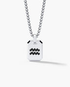 AQUARIUS MINI ZODIAC Dog Tag Gold Pendant with 0.25ct Black Diamonds