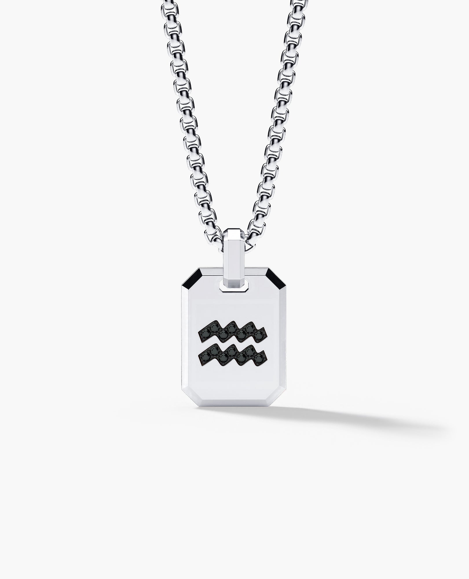AQUARIUS MINI ZODIAC Dog Tag Gold Pendant with 0.25ct Black Diamonds