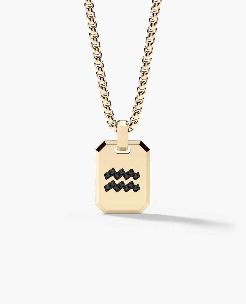 AQUARIUS MINI ZODIAC Dog Tag Gold Pendant with 0.25ct Black Diamonds