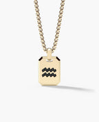 AQUARIUS MINI ZODIAC Dog Tag Gold Pendant with 0.25ct Black Diamonds