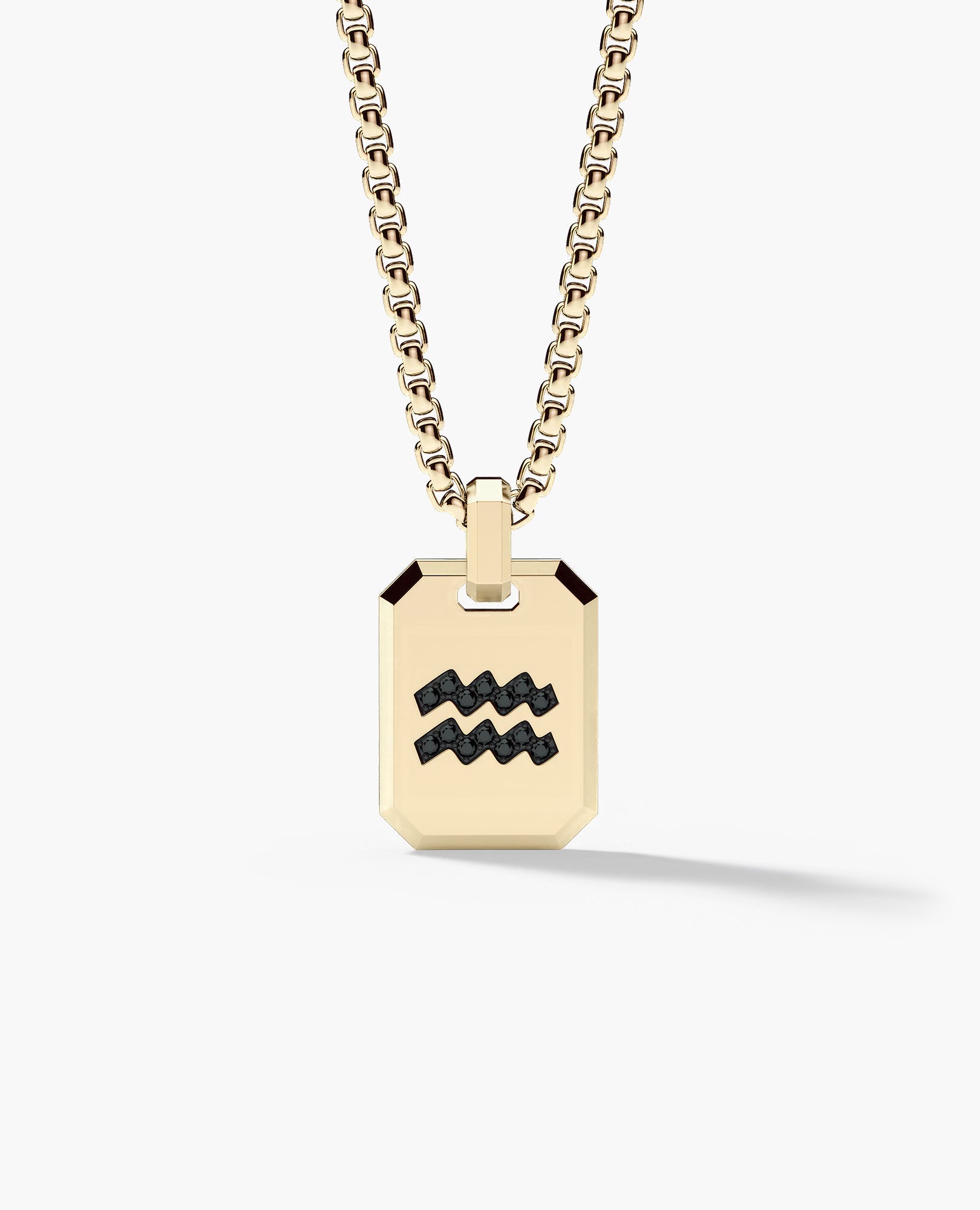 AQUARIUS MINI ZODIAC Dog Tag Gold Pendant with 0.25ct Black Diamonds
