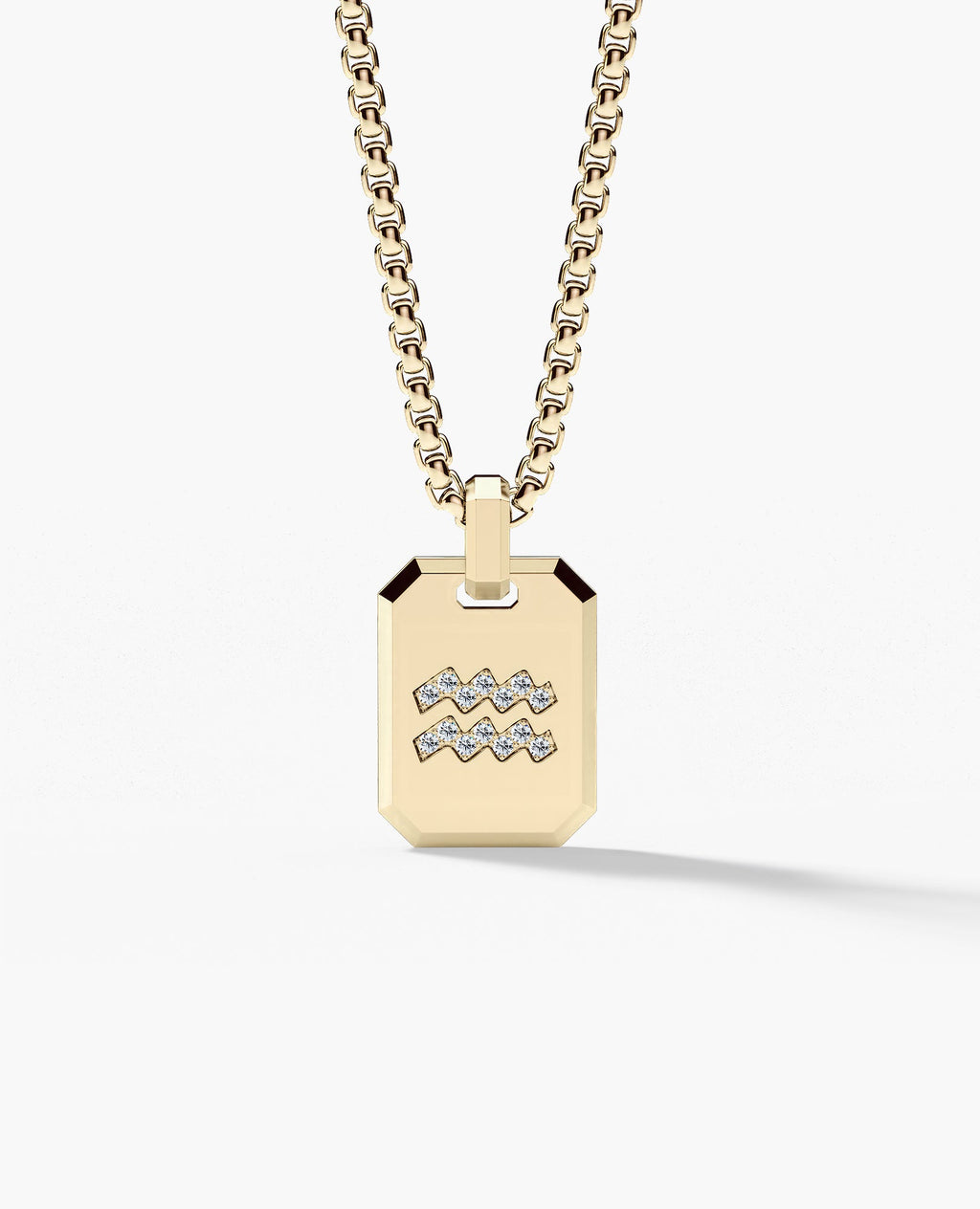 AQUARIUS MINI ZODIAC Dog Tag Gold Pendant with 0.25ct Diamonds