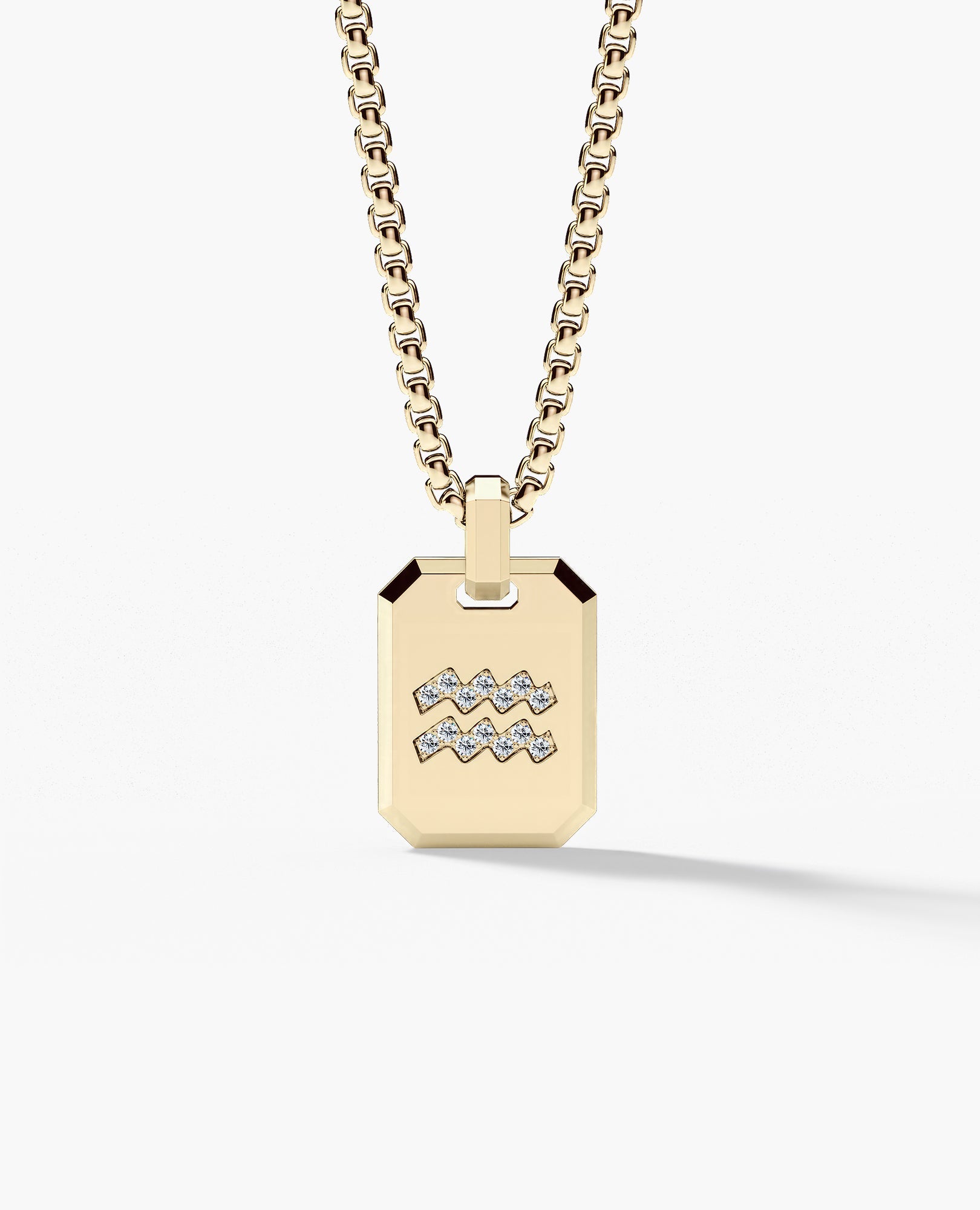AQUARIUS MINI ZODIAC Dog Tag Gold Pendant with 0.25ct Diamonds