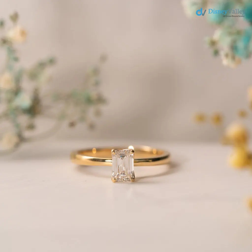 2 carat Enerald cut lab grown diamond minimalist engagement ring - DisneyValley Main image