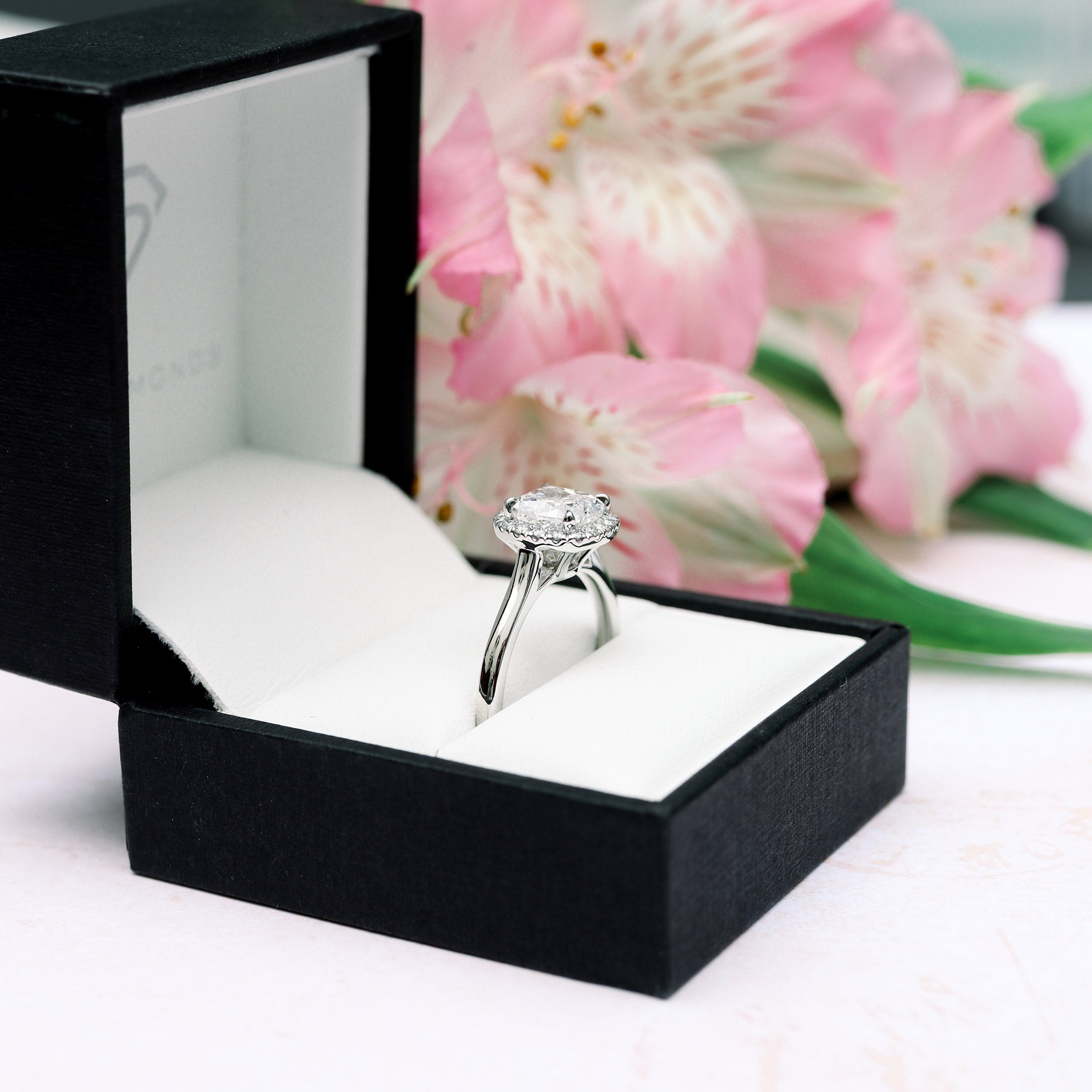 2.0 CT Cushion Cut Moissanite Halo Engagement Ring