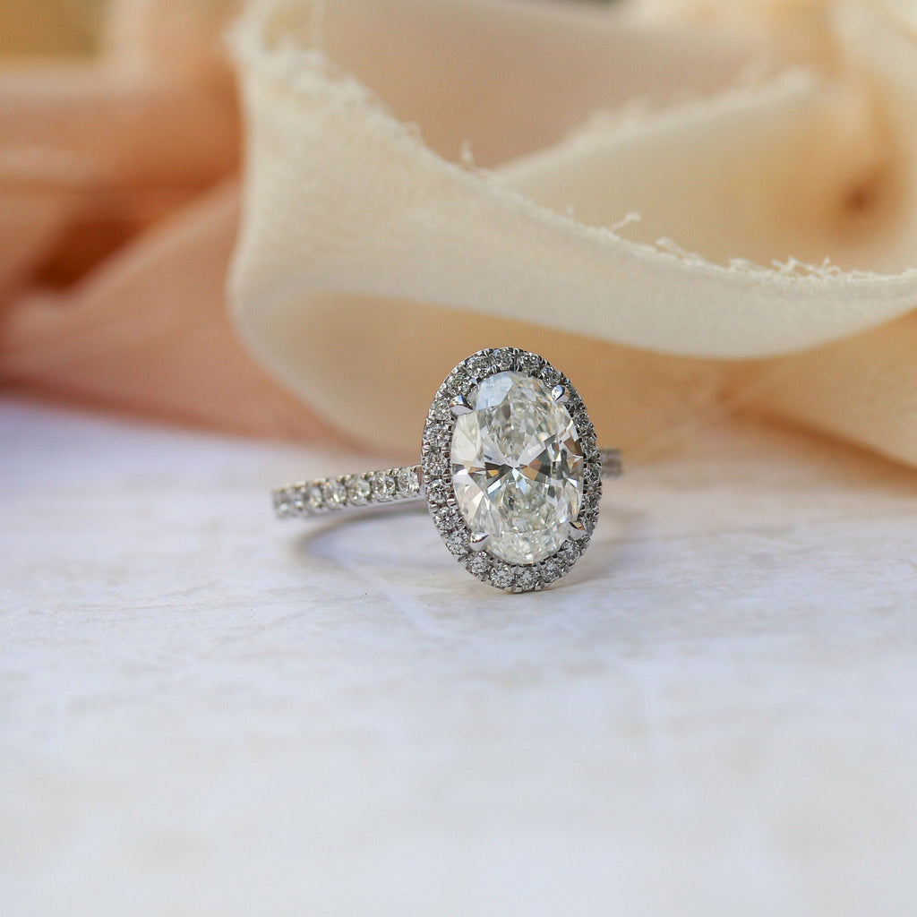 2.15 CT Oval Moissanite Halo Setting Engagement Ring