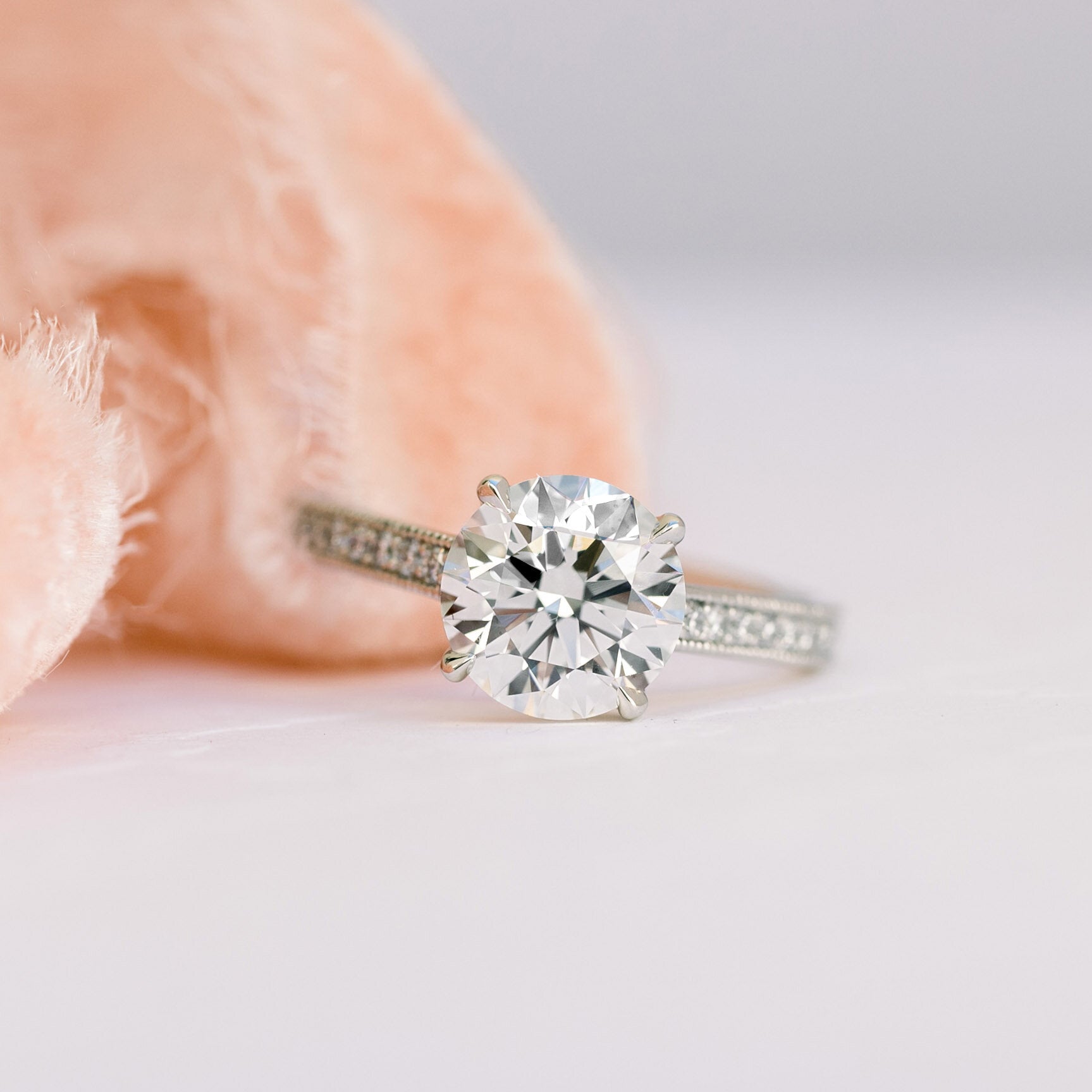 2.50 CT Round Moissanite Pave Setting Engagement Ring