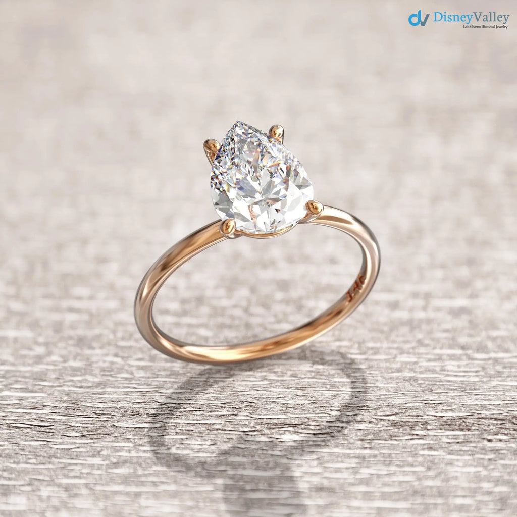 2 carat solitaire engagement ring Pear Shaped lab grown diamond rings DisneyValley