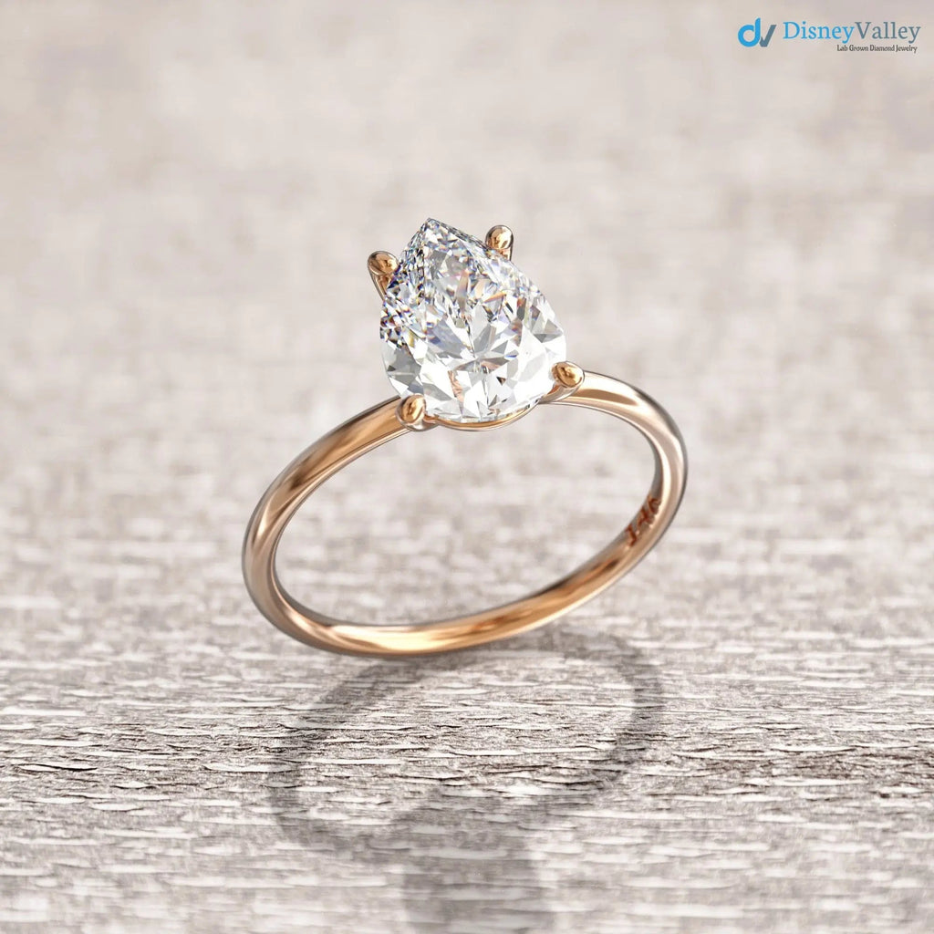 2 carat solitaire engagement ring Pear Shaped lab grown diamond rings DisneyValley