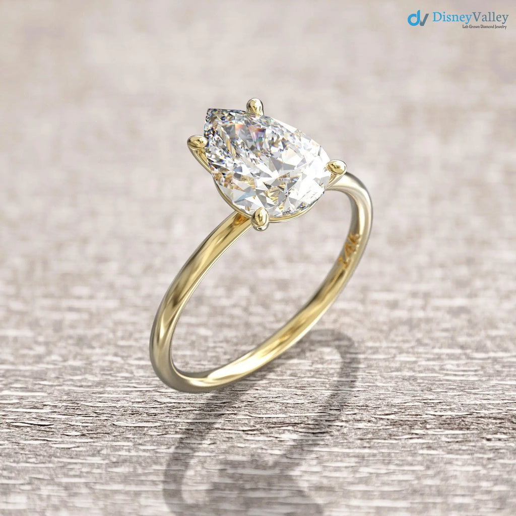 2 carat solitaire engagement ring Pear Shaped lab grown diamond rings DisneyValley