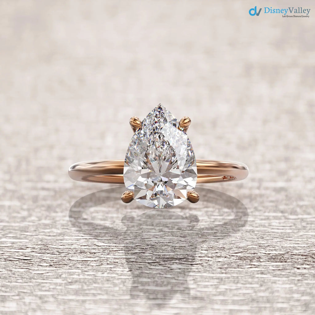 2 carat solitaire engagement ring Pear Shaped lab grown diamond rings DisneyValley